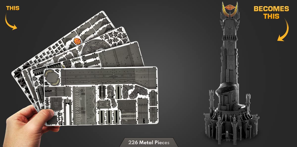 Premium 3D Metal Model Kit - Lord of The Rings Barad-Dur DIY Building Set with Tweezers | Fascinations Metal Earth Series | Collectible Gift for Adults & Teens | Perfect for Home Decor, Office Display & LOTR Fans