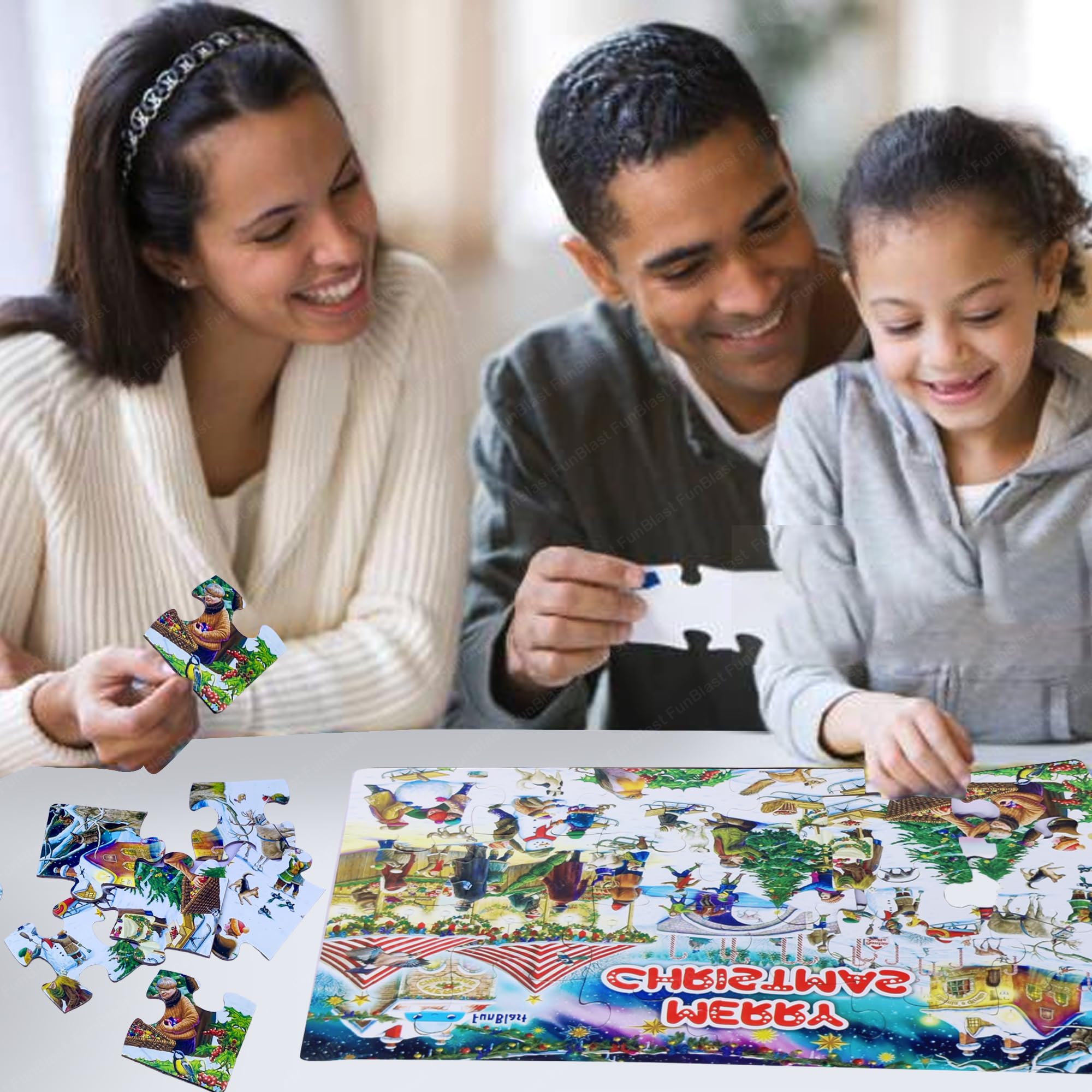 FunBlast Kids Jigsaw Puzzles Set of 3 - 72 Piece Educational Floor Puzzles for Boys & Girls Ages 3+ (30x22cm, Multicolor) | Christmas Gift, Learning Toys & Family Game Night Activities
