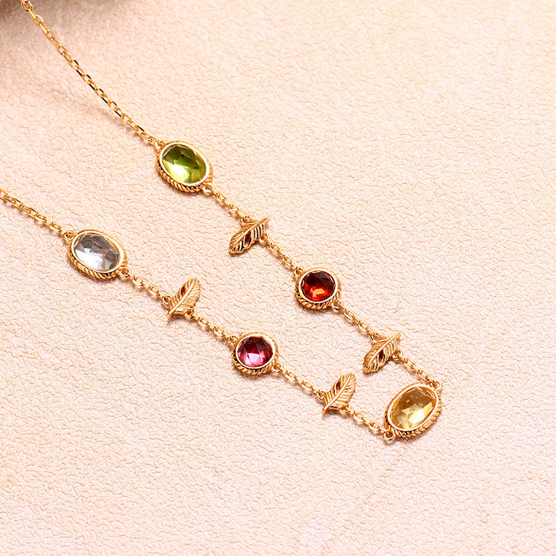 Multi Gemstone Citrine Topaz Charm Necklace with 925 Sterling Silver | TB1512 | Elegant Jewelry Gift for Women, Perfect for Birthday, Anniversary & Special Occasions