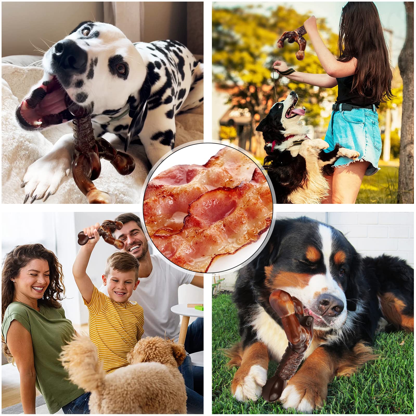 Indestructible Dog Chew Toys for Aggressive Chewers - Durable Bacon-Flavored Dog Bone Toys for Medium & Large Breed Dogs - Best Long-Lasting Chewing Toy to Keep Pets Busy - Perfect for Crate Training, Anxiety Relief & Dental Health