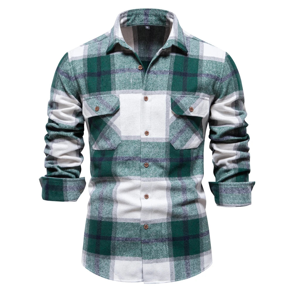 Men's Thick Flannel Plaid Shirt - Winter Warm Casual Button Down Shirt with Double Pockets | Perfect for Layering Under Jackets, Outdoor Activities & Office Wear