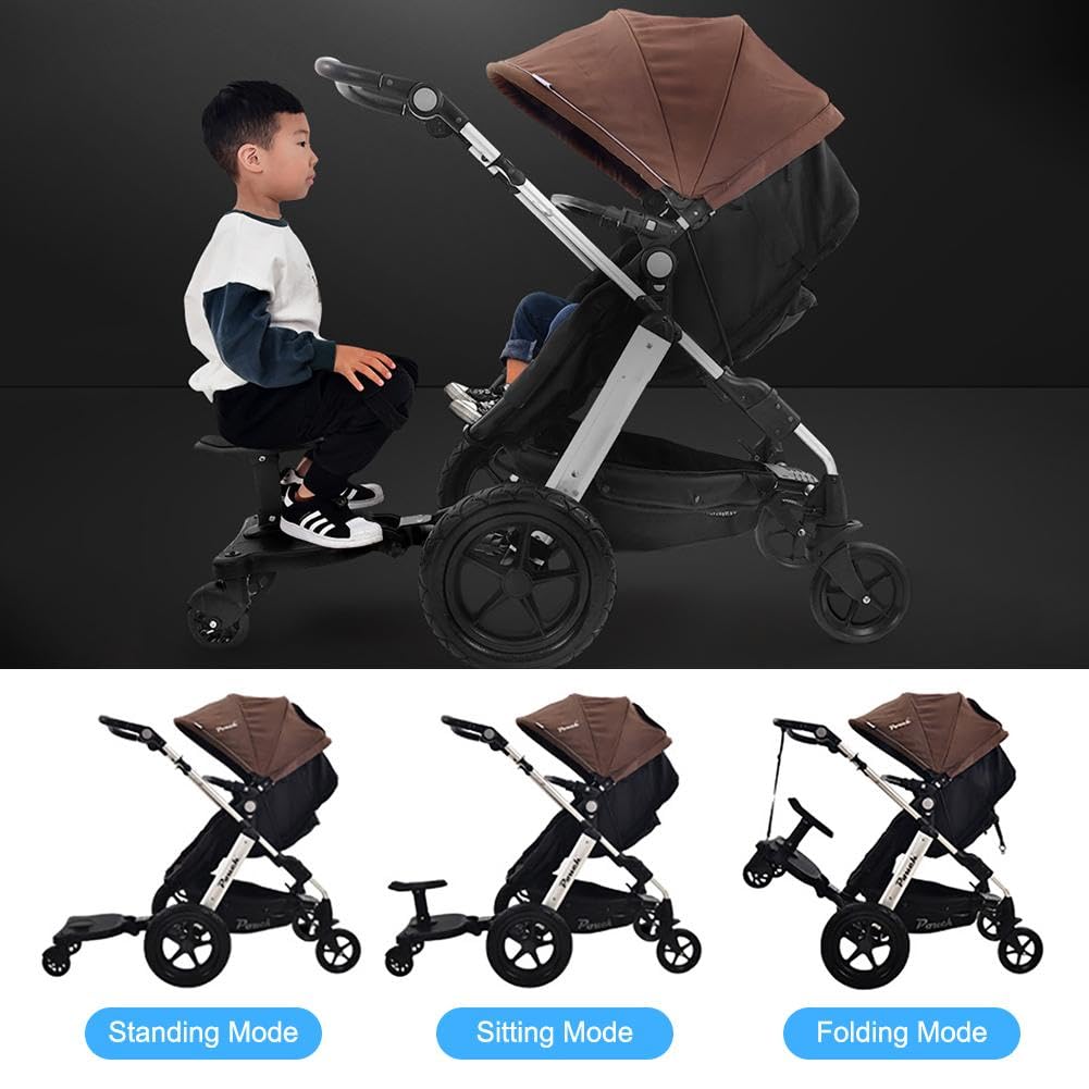 Universal Stroller Board with Detachable Seat - 2-in-1 Sit & Stand Buggy Board Rider for Kids Up to 55lbs - Stroller Glider Board Compatible with Most Brands - Perfect for Shopping, Travel & Outdoor Adventures