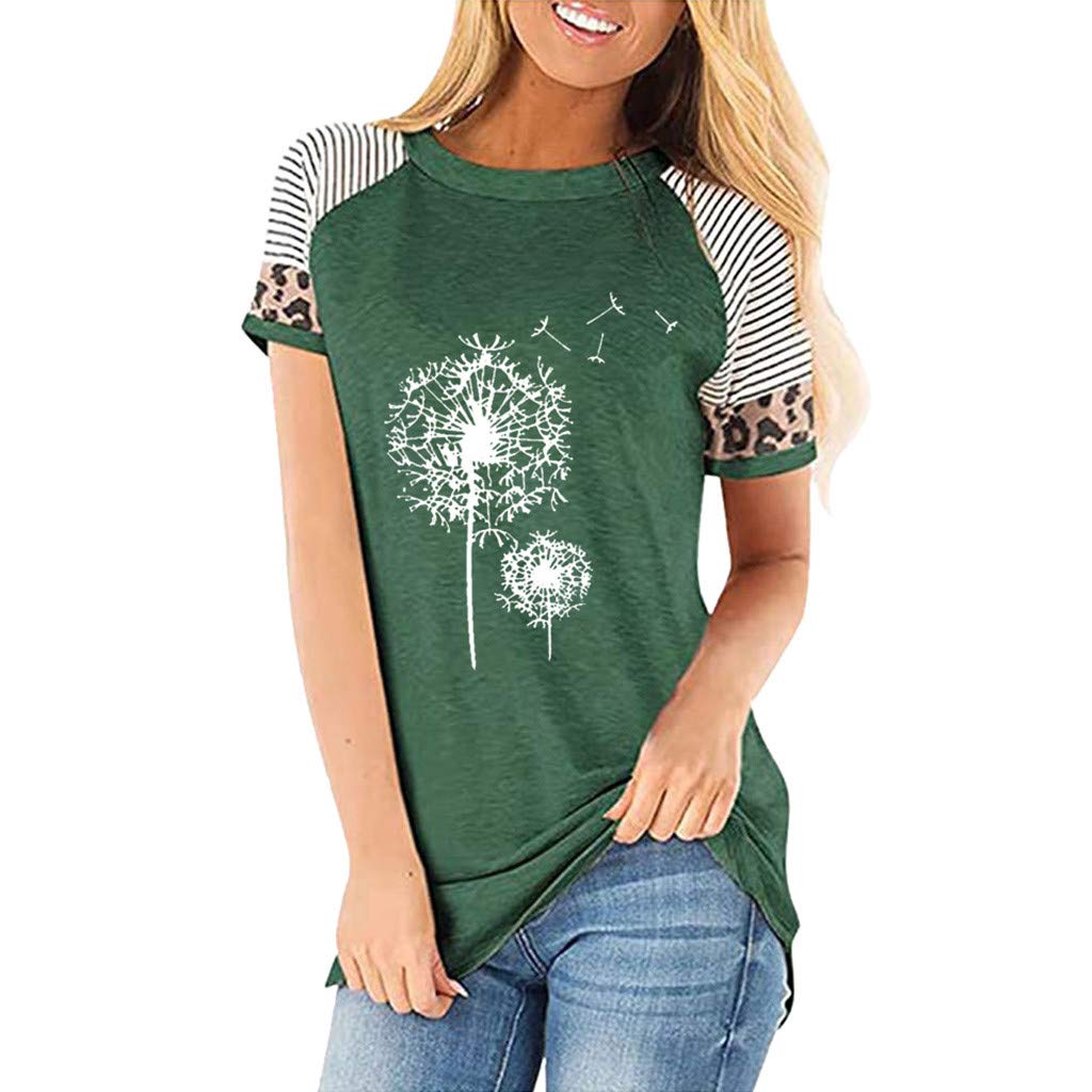 Lozeny Women's Floral Dandelion Graphic T-Shirt | Raglan Short Sleeve Blouse | Summer Patchwork Pullover Top | Casual Tee for Outdoors, Travel & Daily Wear