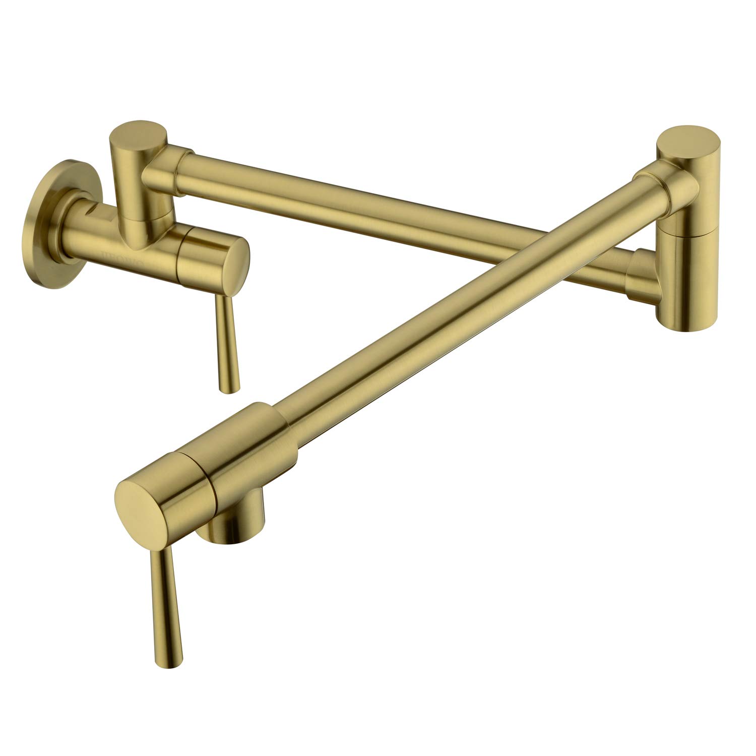 Wall Mounted Brass Pot Filler Kitchen Faucet with Double Joint Swing Arms - Foldable & Stretchable Single Hole Two Handle Design in Gold Brushed Finish | Perfect for Home Kitchen, Restaurant, and Commercial Use