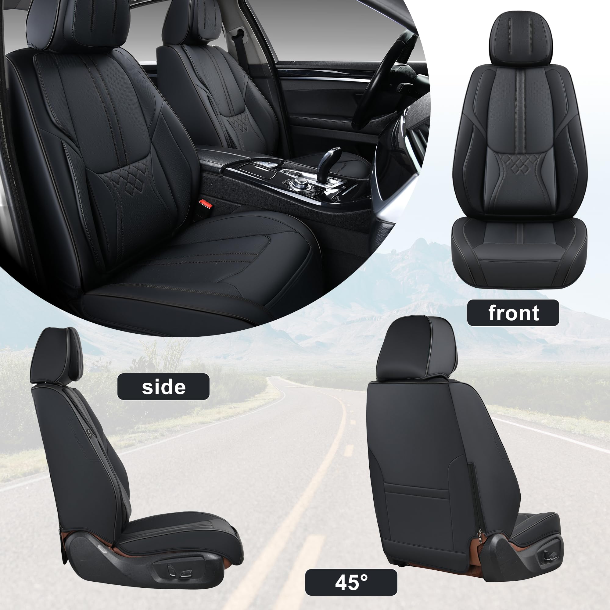 Premium Black Leather Car Seat Covers - Universal Waterproof Front Seat Protectors for Sedans, SUVs & Trucks | Durable Auto Interior Accessories for Comfort & Style | Perfect for Daily Commute, Road Trips & Family Travel