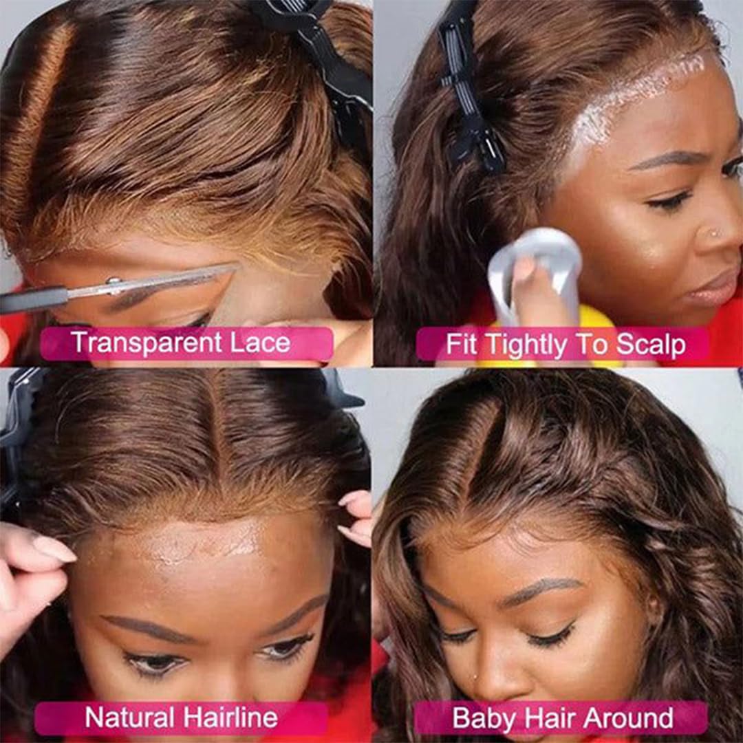Chocolate Brown 13x4 Lace Front Wig Human Hair - 180% Density Body Wave Glueless Wig for Women, Pre Plucked with Baby Hair, 28 Inch - Perfect for Daily Wear, Cosplay, and Special Occasions