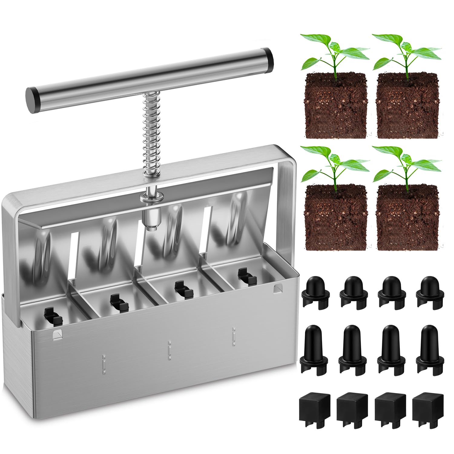 4-Piece 2-Inch Soil Blocker - Heavy Duty Handheld Seed Starter Tool for Indoor & Outdoor Gardening | Perfect for Seedlings, Herbs, and Vegetable Plants