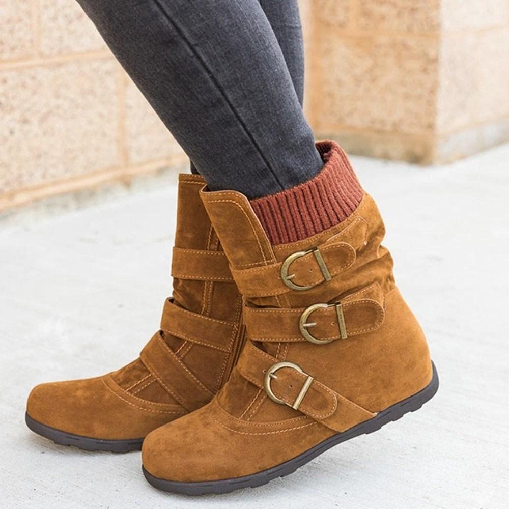 Rvidbe Women's Black Ankle Booties with Heels - Waterproof Winter Snow Boots Mid Calf, Warm Furry Lined Comfortable Fashion Boots for Outdoor, Snowy Weather & Casual Wear
