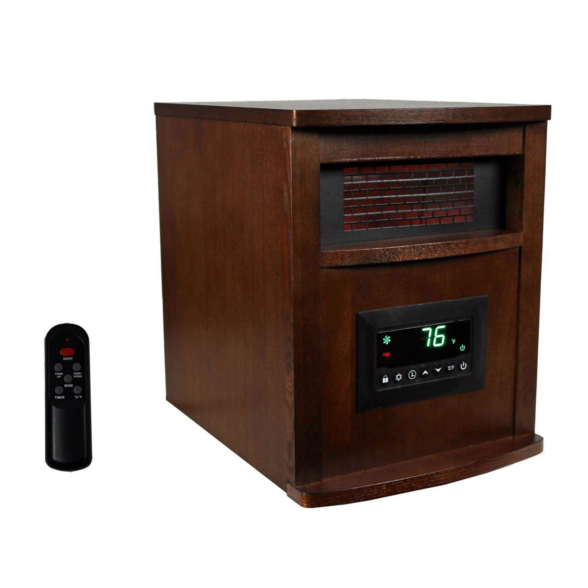 Lifesmart 6-Element 1500W Portable Infrared Quartz Space Heater with Remote Control - Dark Oak (2 Pack) - Perfect for Bedroom, Office & Indoor Heating