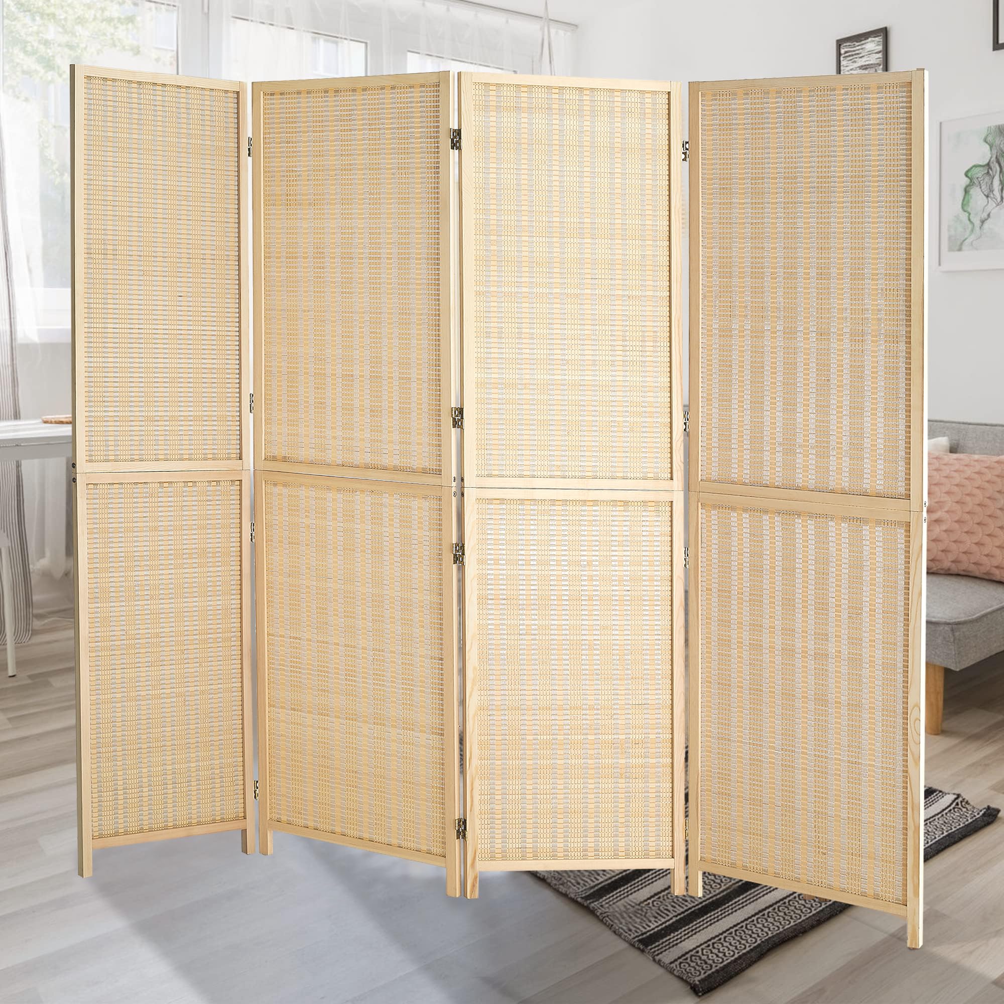 Duraspace 4 Panel Bamboo Room Divider - 6ft Tall Folding Privacy Screen for Home & Office - Portable Freestanding Wall Partition with Sturdy Double Hinge - Perfect for Room Separation, Bedroom Privacy, and Event Decoration