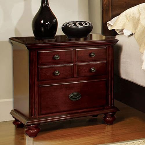 Furniture of America Gabrielle II Cherry Wood Nightstands - Bedside Tables for Bedroom with Storage Drawers, Modern Home Decor