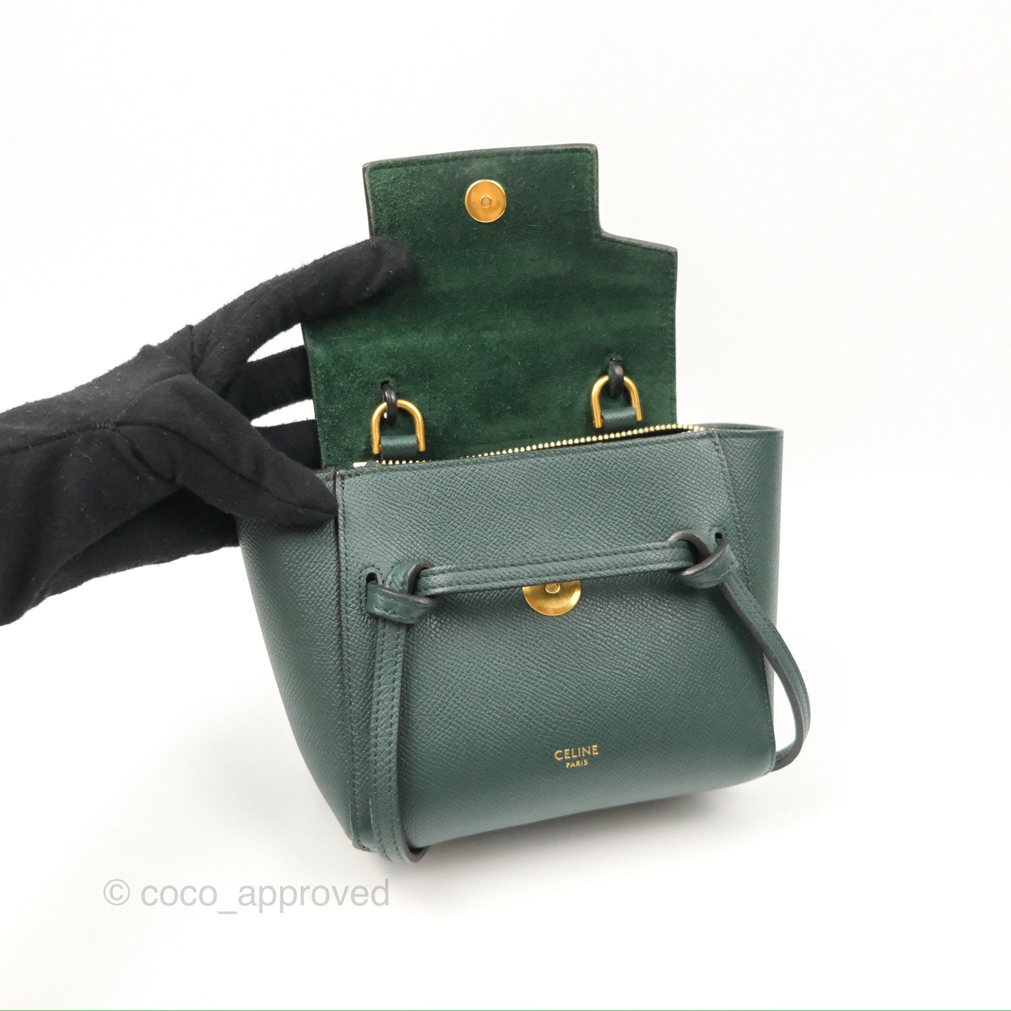 Celine Pico Belt Bag in Amazone Green Grained Calfskin with Gold Hardware - Perfect for Everyday Use, Travel & Fashion Accessories