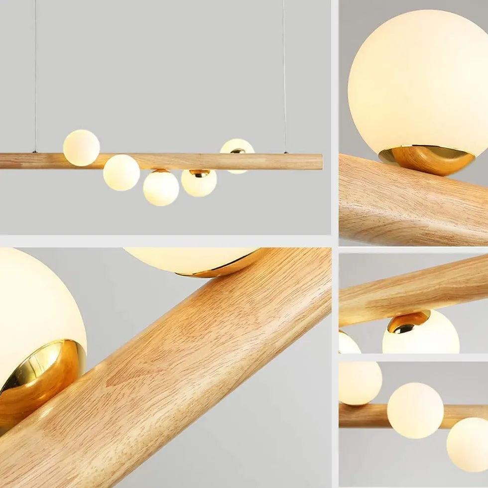 Modern Wooden Glass Ball Industrial Nordic Pendant Light - Vintage Edison Bulb Fixture for Dining Room, Kitchen Island, Living Room & Bedroom Lighting