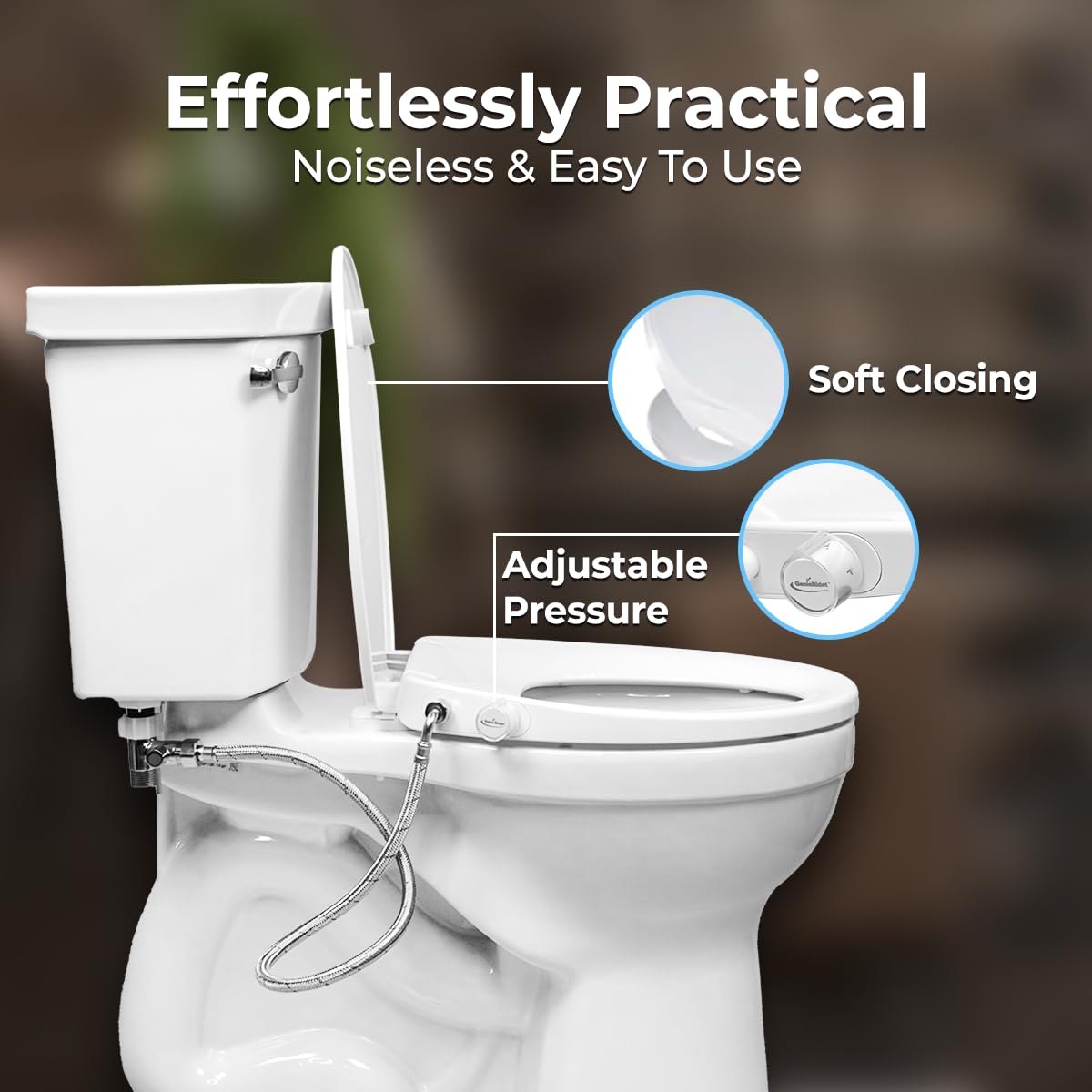 GenieBidet Elongated Bidet Toilet Seat with Dual Nozzles - Adjustable Water Pressure, Slow Close & Easy Installation - Includes T Adapter & Bottle - Perfect for Bathroom Upgrade & Hygienic Cleaning - No Wiring Required