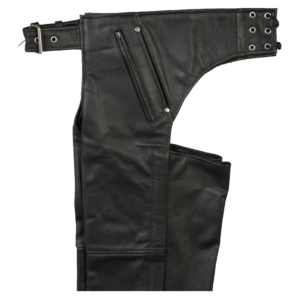 Premium Unisex Leather Chaps with 4 Pockets - Open Road Style for Motorcycle Riding & Outdoor Adventures