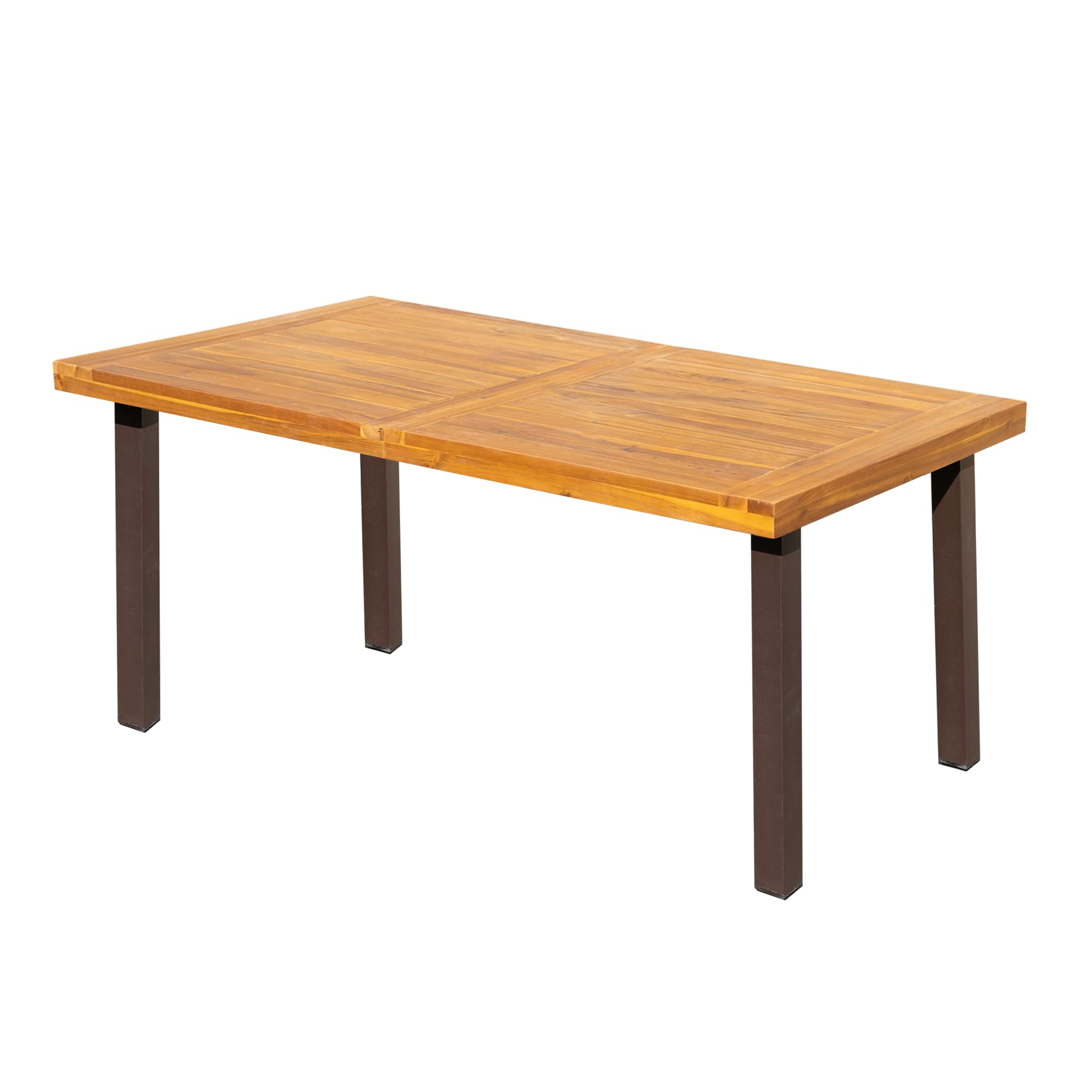Flamaker 6-Person Acacia Wood Dining Table with Iron Legs - Indoor Outdoor Rectangular Kitchen Table for Home, Deck, Sunroom & Patio | Perfect for Family Gatherings & Outdoor Entertaining