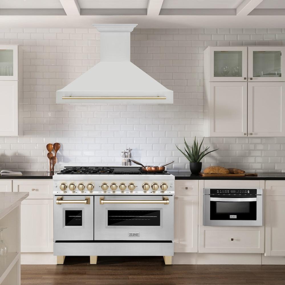 ZLINE Autograph Edition 48 Inch Stainless Steel Range Hood with Polished Gold Handle - Professional Kitchen Ventilation for Modern Homes (8654STZ 48 G) | Perfect for Gourmet Cooking, Open Kitchen Designs & Luxury Home Upgrades
