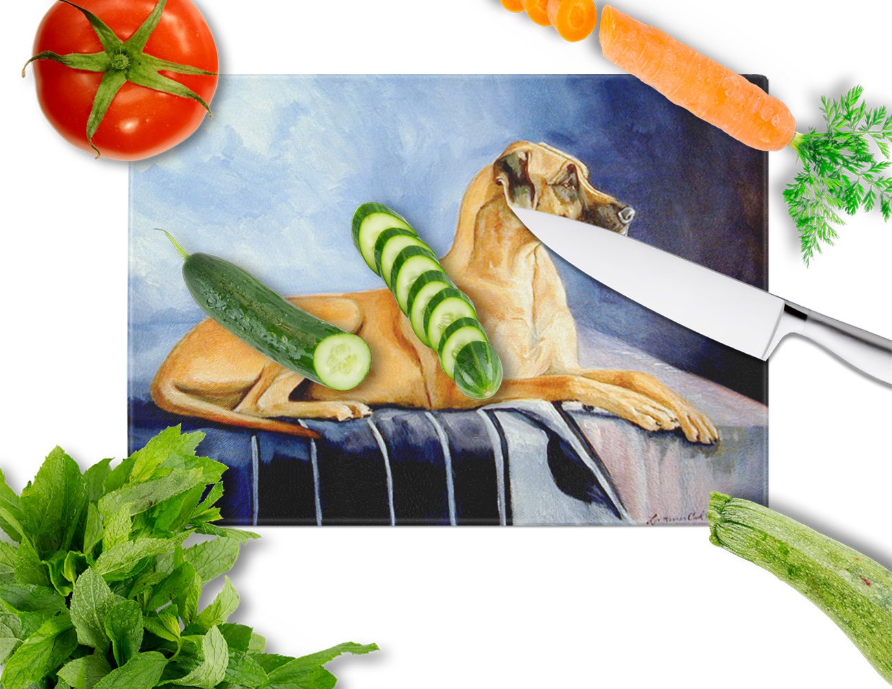 Natural Fawn Great Dane Tempered Glass Cutting Board - Large Decorative Kitchen Chopping & Serving Board for Meat, Cheese, Fruits | Caroline's Treasures 7204LCB