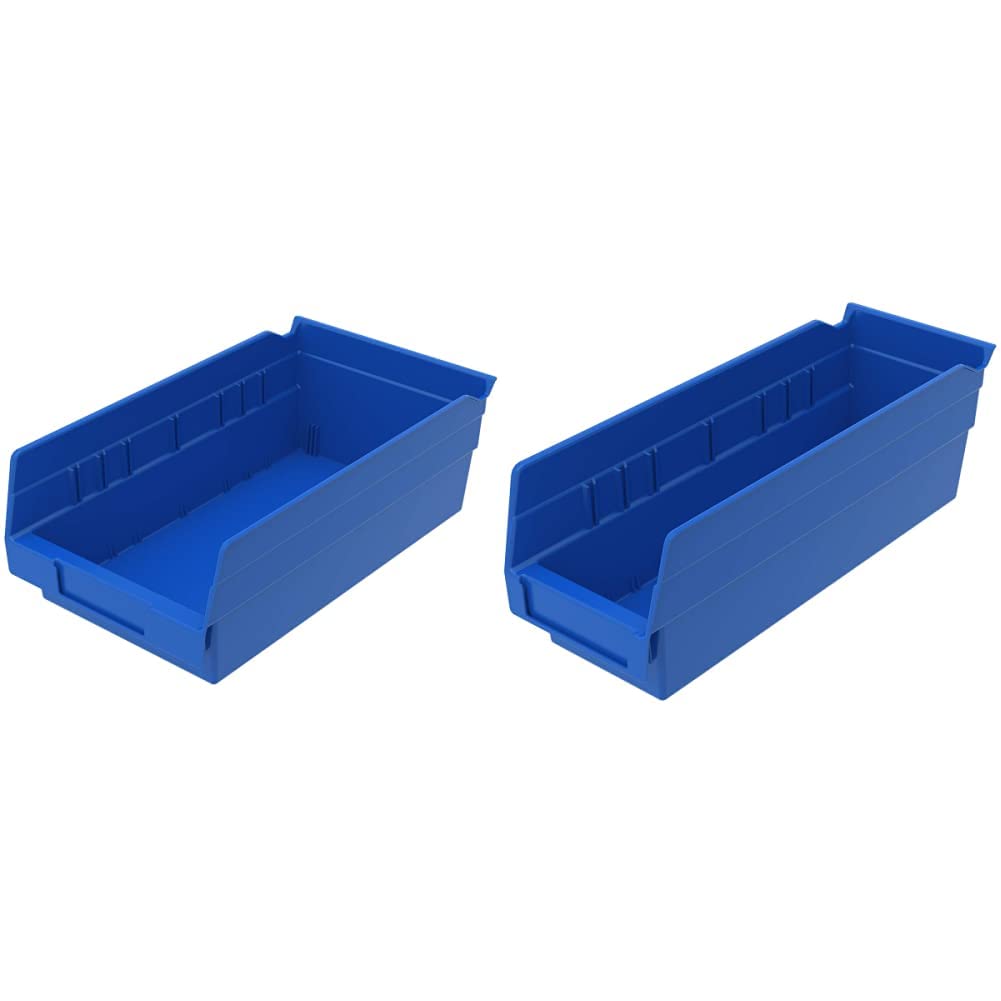 Akro-Mils Plastic Organizer and Storage Bins Bundle (30130 + 30120) - Durable Stackable Storage Containers for Home, Office & Garage Organization - Blue