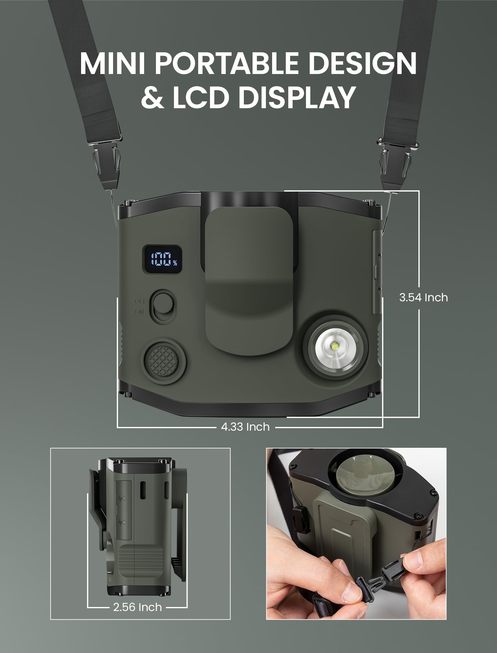 Portable Waist Clip Fan with LED Display & Light - Dual Clip & Lanyard - 3 Speed Wearable Cooler (21H Runtime) - Perfect for Hot Flashes, Jobsite, Outdoor, Travel & Office Use