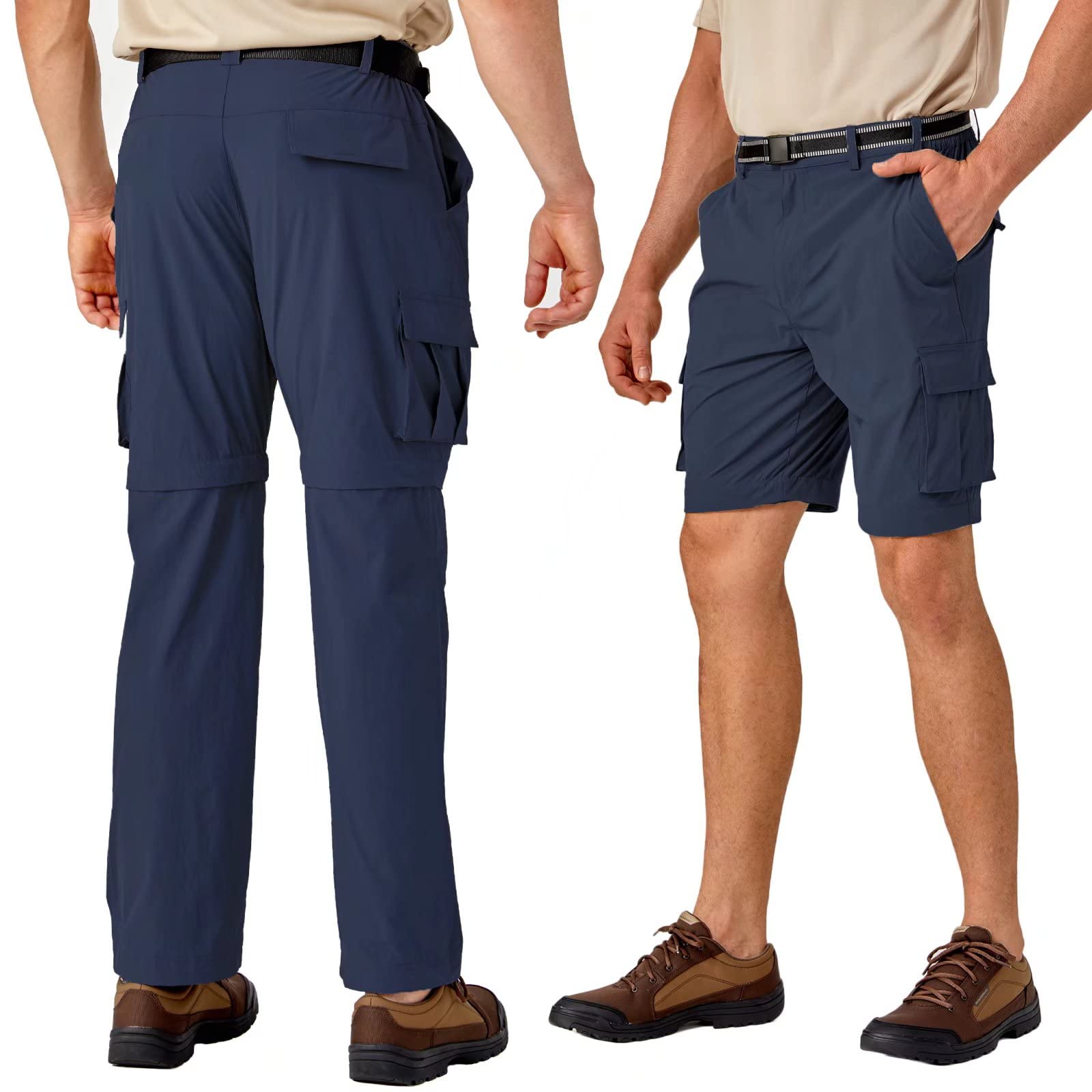 MAGCOMSEN Men's Hiking Pants with 5 Large Pockets - Convertible Zip-Off Quick Dry Lightweight Outdoor Cargo Pants for Hiking, Fishing & Work | Durable & Comfortable for All-Day Adventures