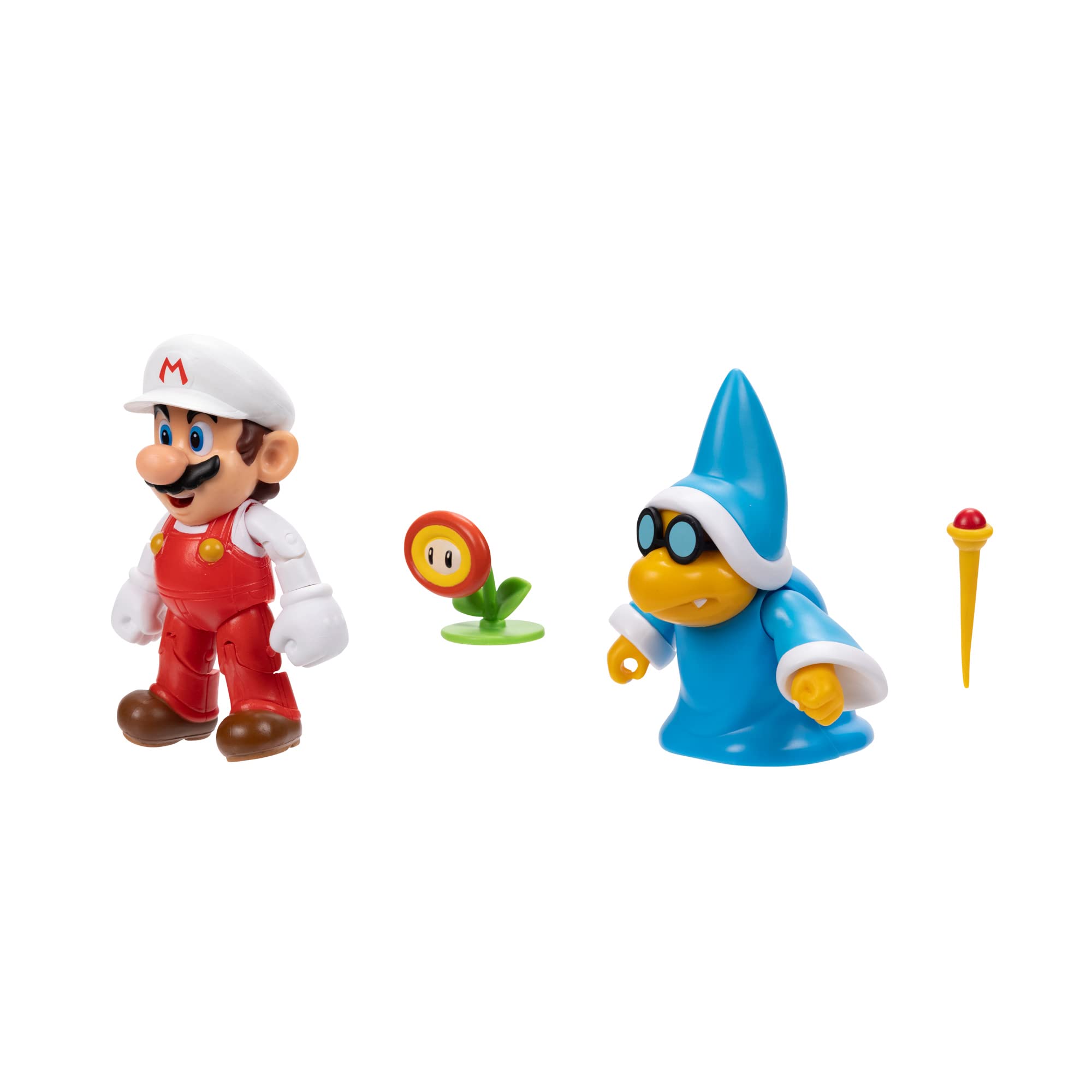 Super Mario Bros Nintendo 4 Inch Action Figure 2-Pack - Fire Mario vs Magikoopa | Official Nintendo Collectible Toys for Kids & Adults | Perfect for Gaming Displays, Birthday Gifts & Mario Collection
