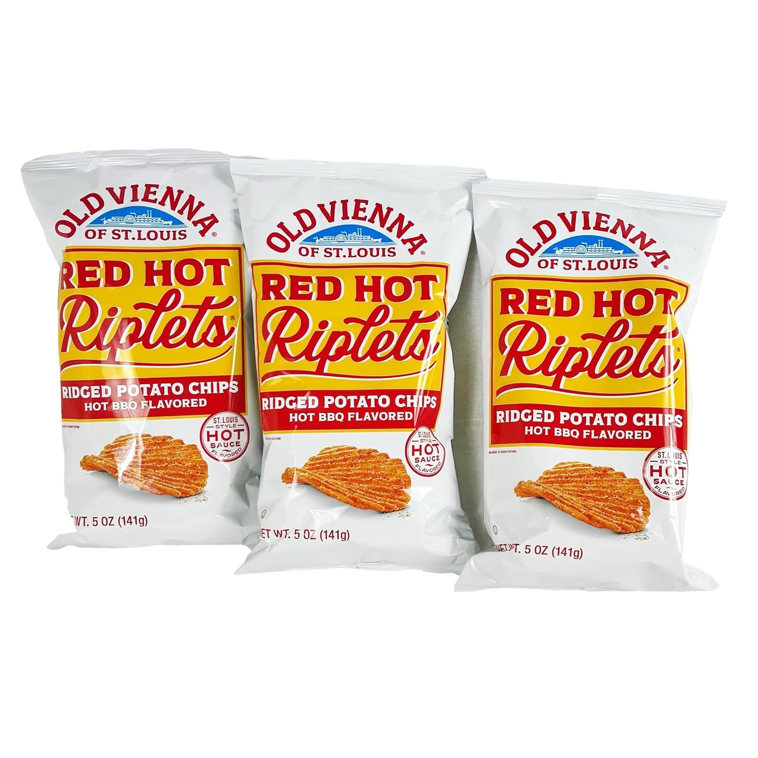 Old Vienna St. Louis Red Hot Riplets BBQ Potato Chips - 5oz Bags (3 Pack) - Spicy Snacks for Parties, Game Nights & Road Trips - Crunchy & Flavorful by Tranadaco