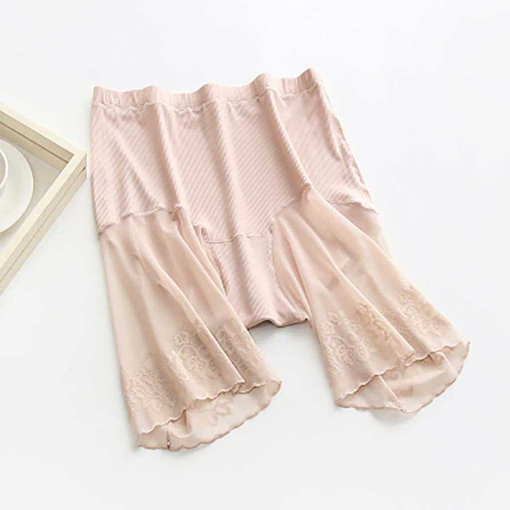 WSSBK Plus Size Women's Safety Shorts - Anti-Chafing Seamless Under Skirt Boxers with Lace Trim, Beige 4XL (60-90kg) | Perfect for Summer Wear, Skirt Protection & Comfortable All-Day Use