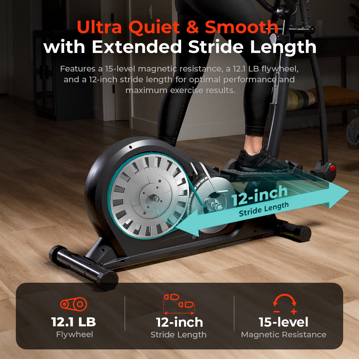 Premium Smart Elliptical Trainer with 15 Magnetic Resistance Levels - Perfect for Home Gym & Full-Body Workout