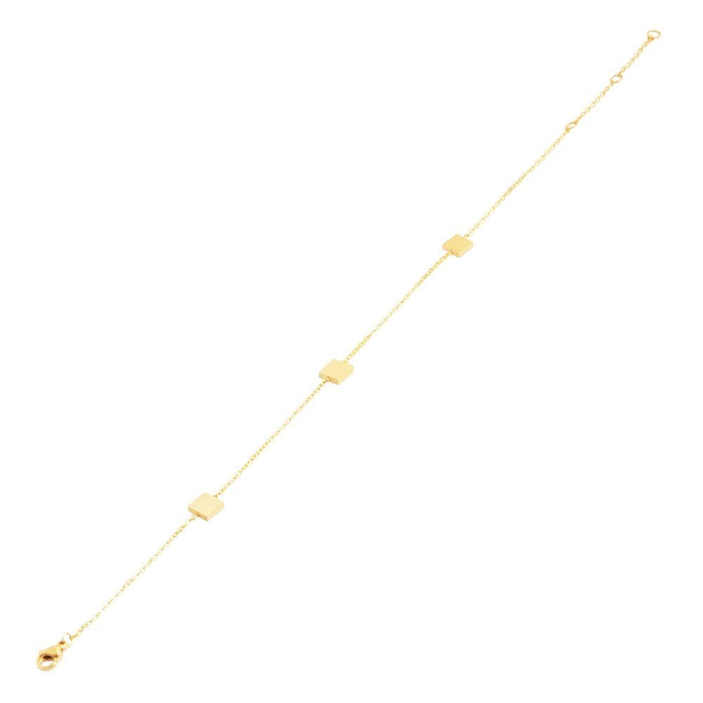 Edforce Stainless Steel Women's 3 Charm Square Anklet Bracelet - Adjustable 8.5
