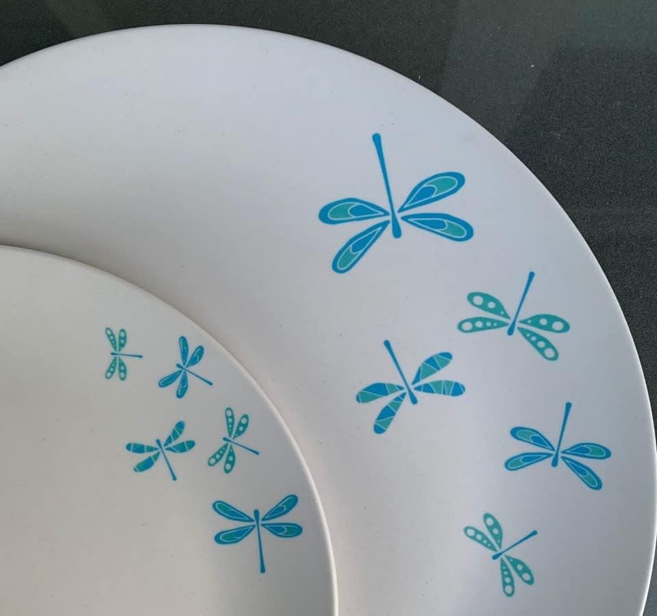Eco-Friendly Bamboo Dinner Plate Set with Dragonfly Design - 6 Pack 10 Inch Reusable Plates for Indoor & Outdoor Dining, Picnics, Parties & Daily Use