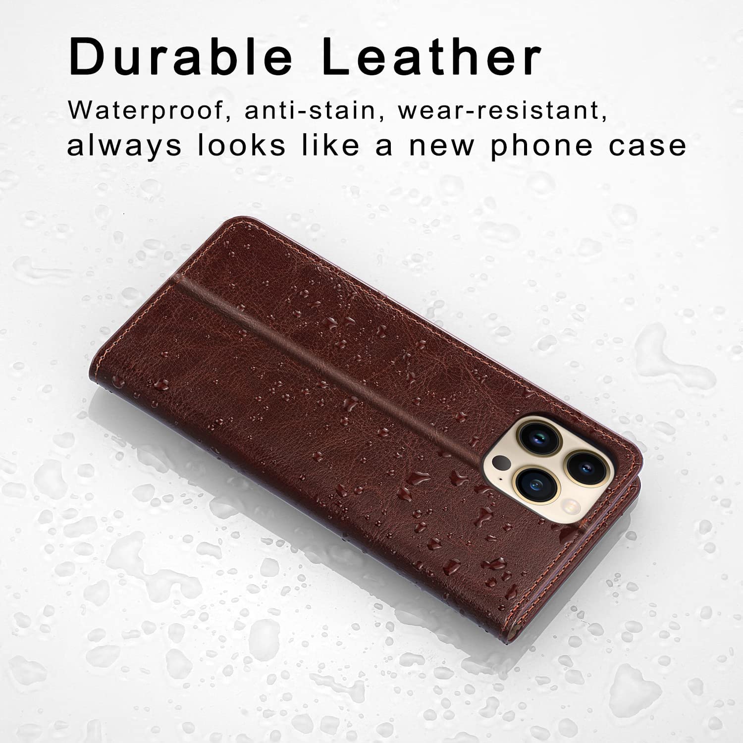 Premium Genuine Leather iPhone 14 Pro Max Wallet Case - Slim Protective Cover with Card Slots for Daily Use & Travel