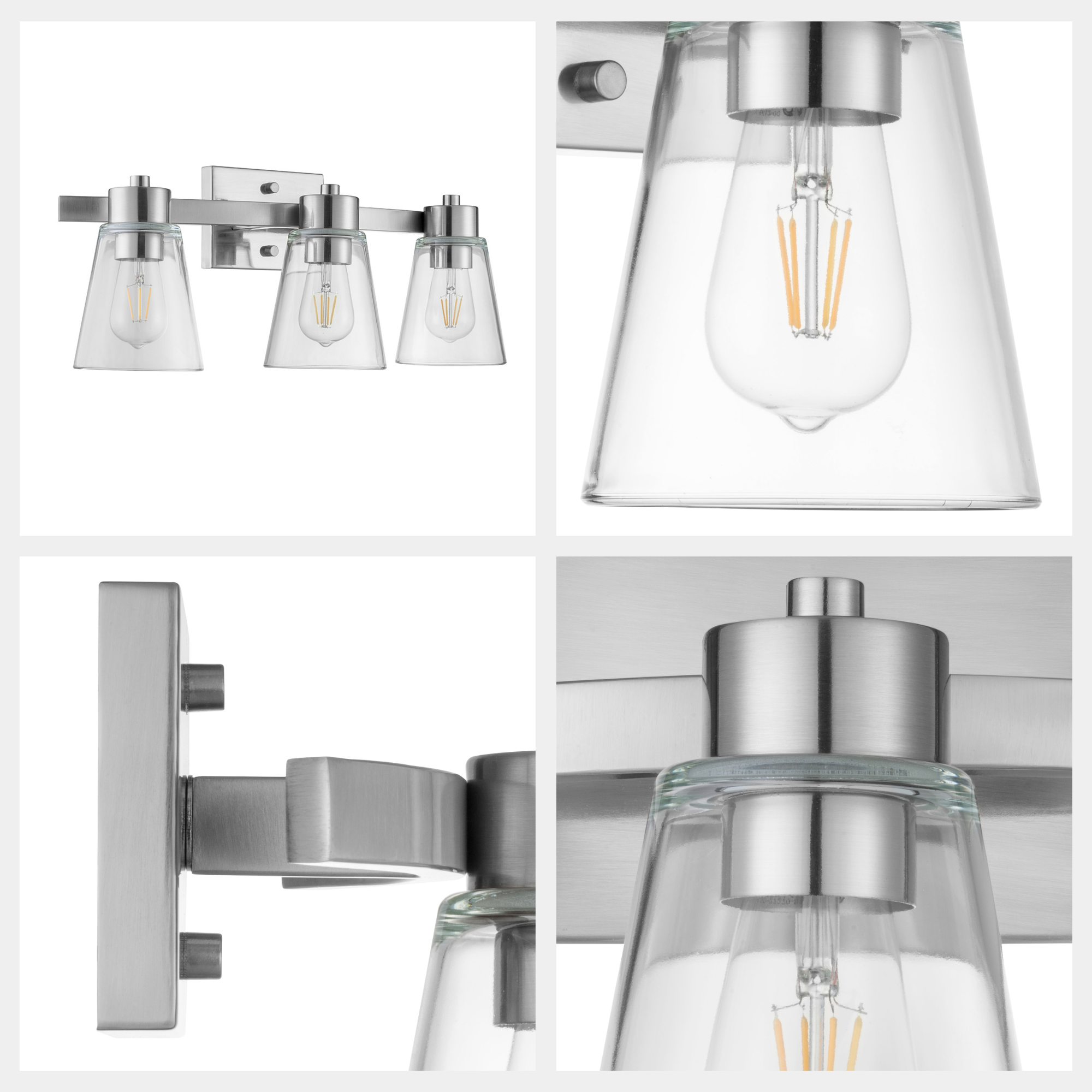 Fairendale 3-Light Brushed Nickel Vanity Light with Clear Glass Shades - Perfect for Bathroom, Bedroom, and Dressing Room Lighting