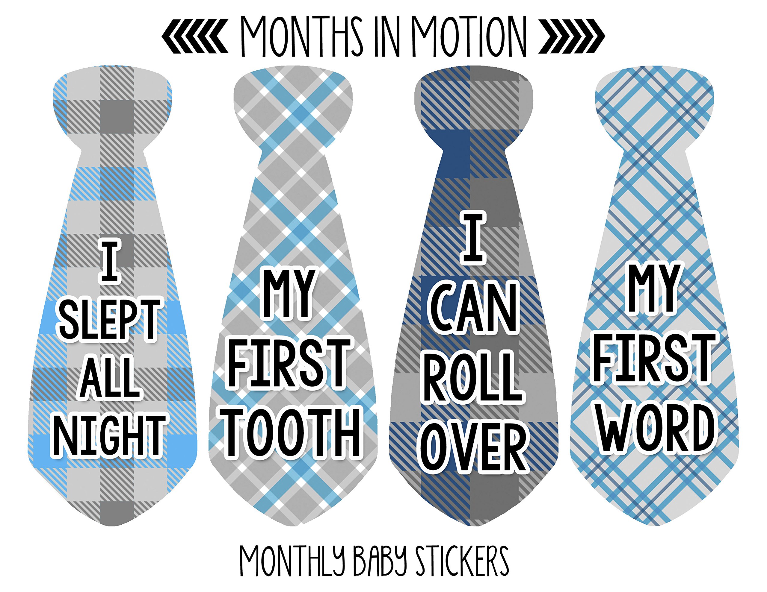 Baby Monthly Milestone Necktie Stickers - Newborn Boy Growth Photo Props - Set of 20 Adhesive Month Stickers for Baby Shower, First Birthday & Monthly Photos - Perfect for Baby Album, Scrapbooking & Social Media Posts