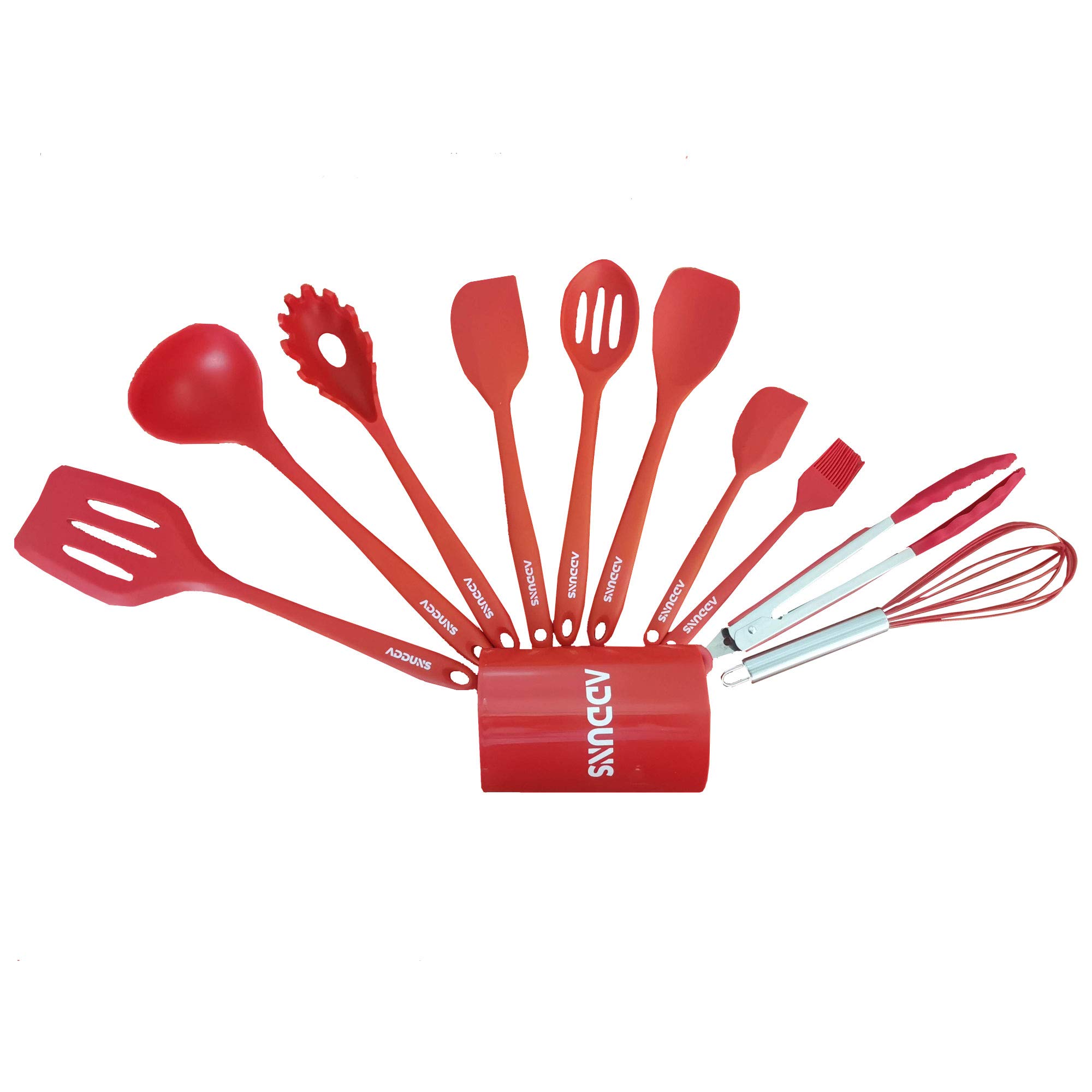 Premium 10-Piece Silicone Kitchen Utensil Set with Holder - Heat Resistant, Non-Slip Grip Cooking Tools (Red) - Perfect for Baking, Cooking & Serving - Ideal Gift for Home Chefs