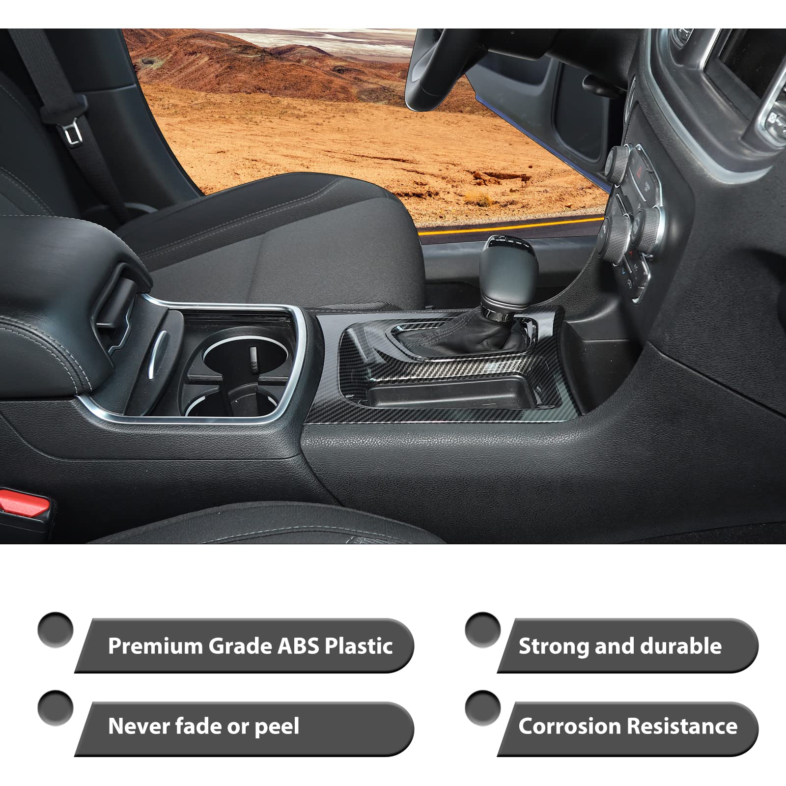 CheroCar Dodge Charger Center Console Shift Panel Trim - Carbon Fiber Black Replacement for 2015-2021 Models | Interior Upgrade for Dodge Charger SXT/RT/Scat Pack