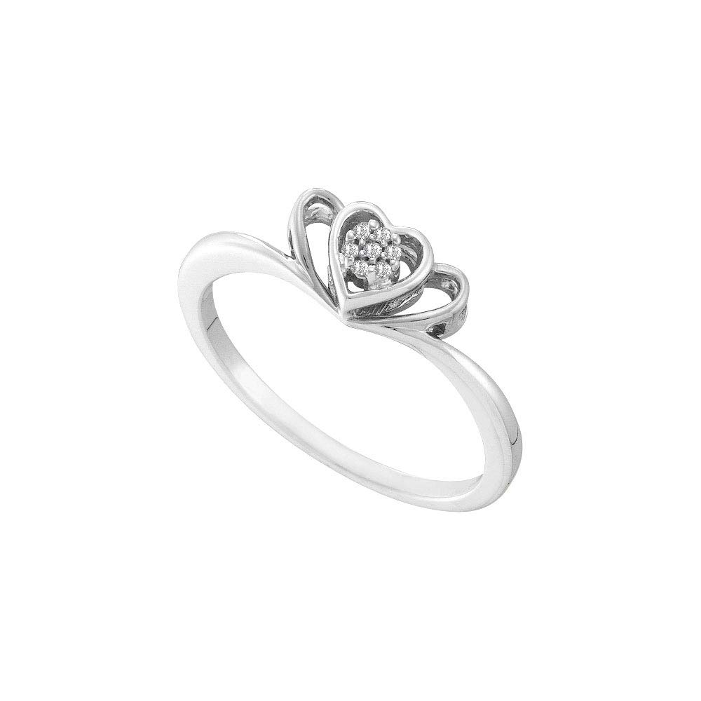 10K White Gold Women's Round Diamond Heart Ring - 0.03 CTTW Genuine Diamond Jewelry for Valentine's Day, Anniversary & Romantic Gifts