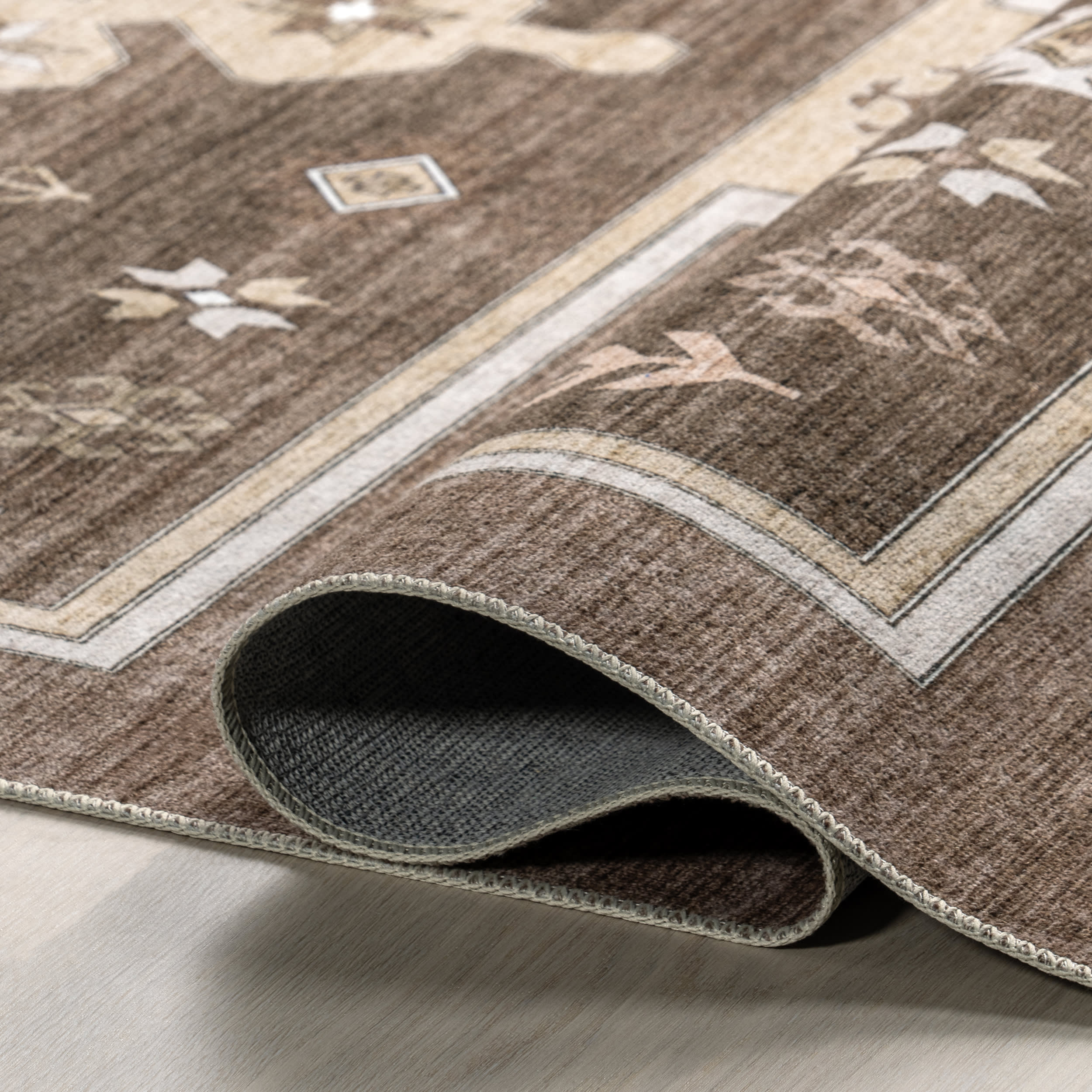 Briar Geometric Washable Area Rug - Dark Brown Non-Slip Living Room Rug for Bedroom, Dining Room, and Home Decor