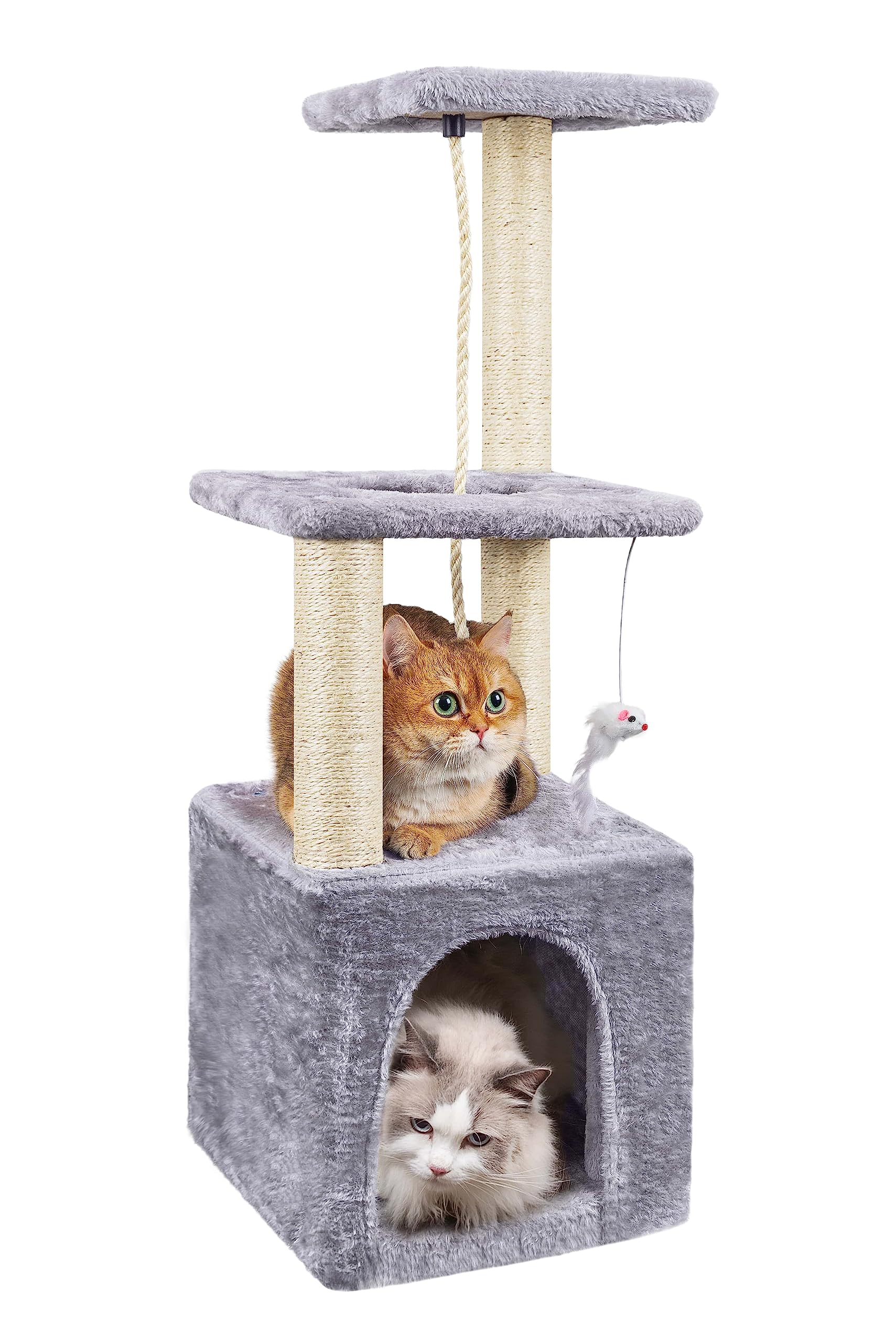 90cm Multi-Level Cat Tree with Scratching Post & Cat House - Sturdy Cat Tower for Indoor Cats to Climb, Play & Relax - Perfect for Small Spaces & Cat Nap Time (Grey)