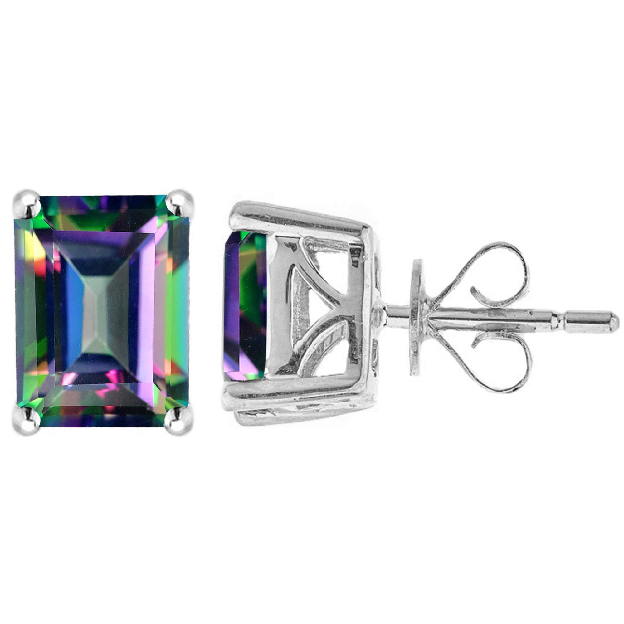 V3Jewelry 925 Sterling Silver Mystic Topaz Stud Earrings - December Birthstone Octagon Shape Earrings for Women - Perfect Birthday Gift, Anniversary Present & Everyday Wear Jewelry