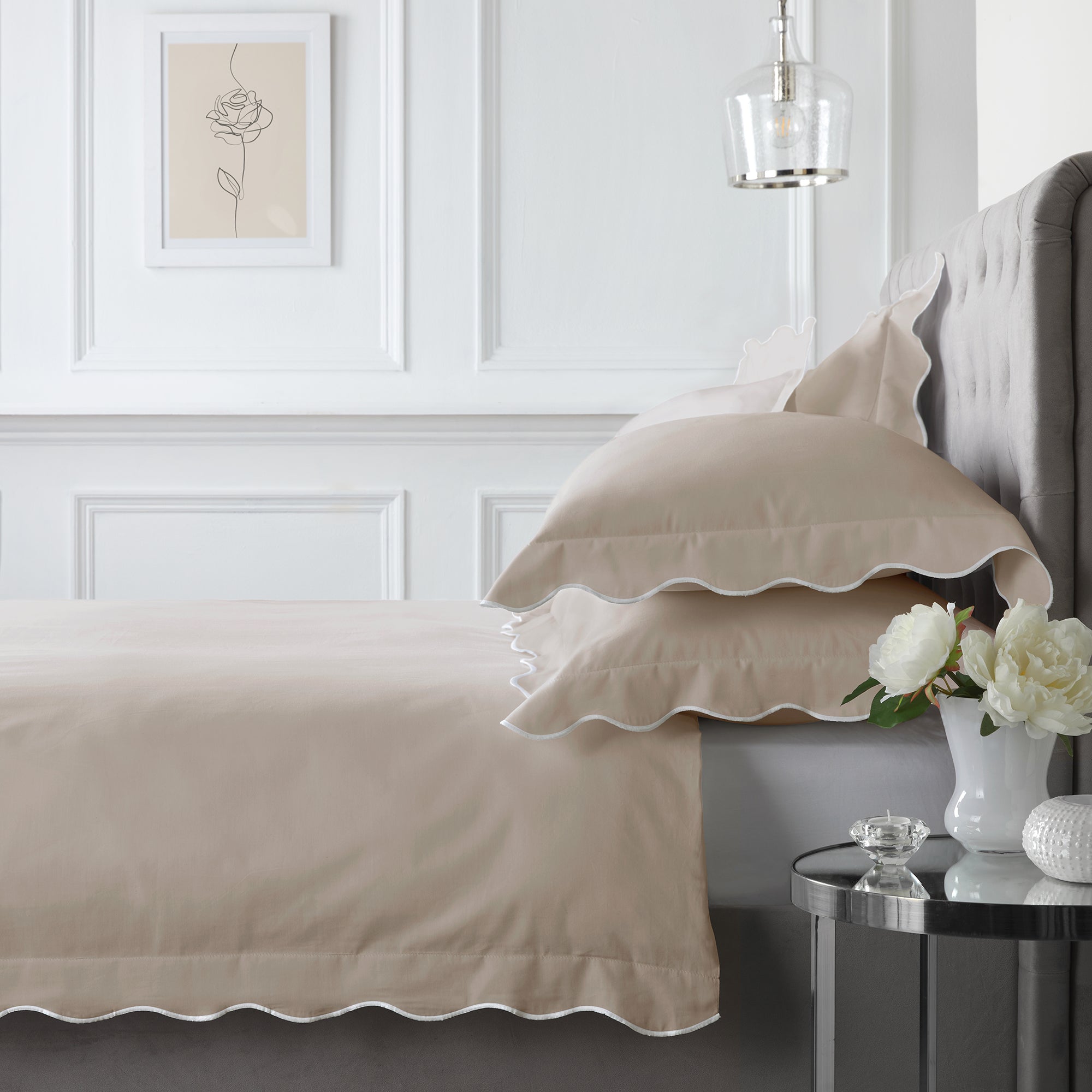 Appletree Boutique Scallop Edge Duvet Cover Set - Queen Size, 100% Cotton, Natural Color for Cozy Bedroom Decor | Perfect for Master Bedroom, Guest Room & Coastal Style Homes