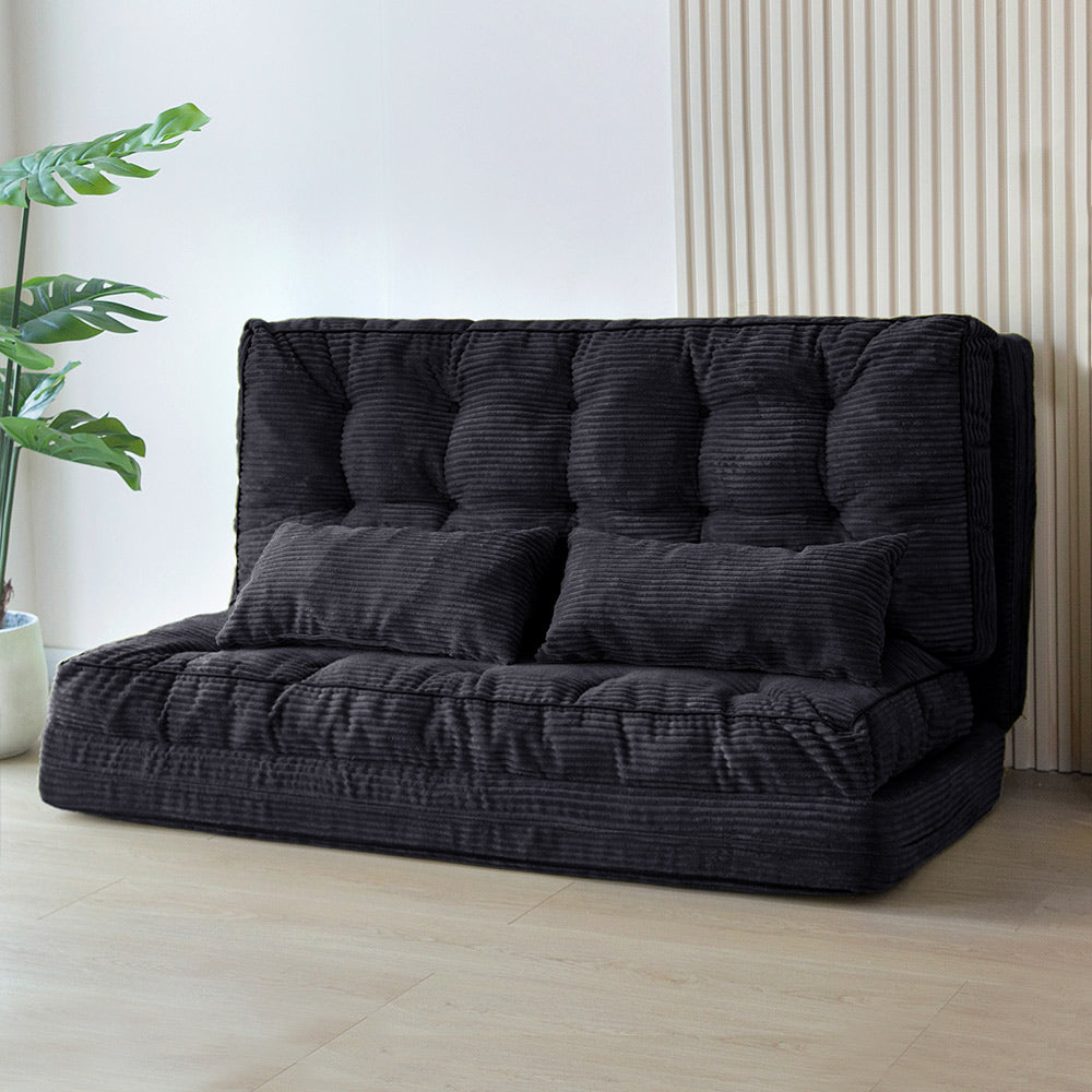 MAXYOYO Tufted Foldable Bean Bag Sofa Bed with Pillows - Black Floor Couch for Living Room, Bedroom & Dorm | Comfortable Lounge Chair for Relaxing, Reading & Gaming