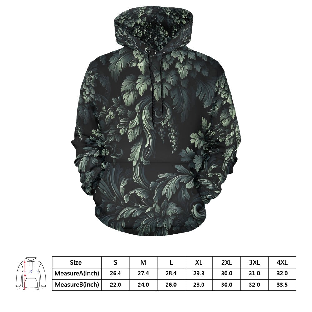 Dark Green Leaves Print Hoodie for Men & Women | Cozy Pullover Sweatshirt | Fall & Winter Fashion | Perfect for Casual Outfits & Outdoor Activities