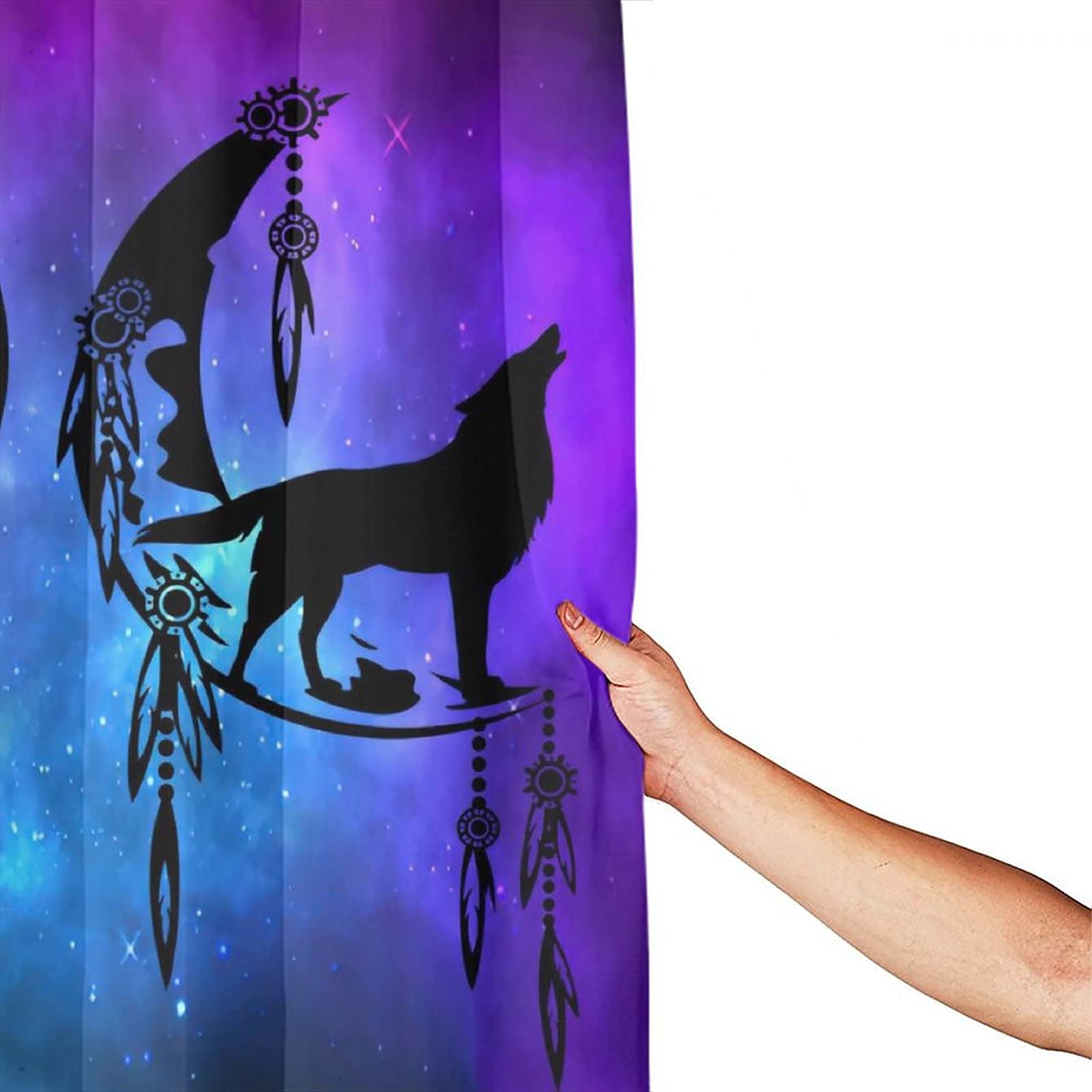 Starry Sky Wolf Shower Curtain - Black Howling Wolf & Dream Catcher Silhouette Design, 72x66 Inch Waterproof Fabric Bathroom Curtain with Hooks | Perfect for Nature-Themed Bathroom Decor & Wolf Lover's Home