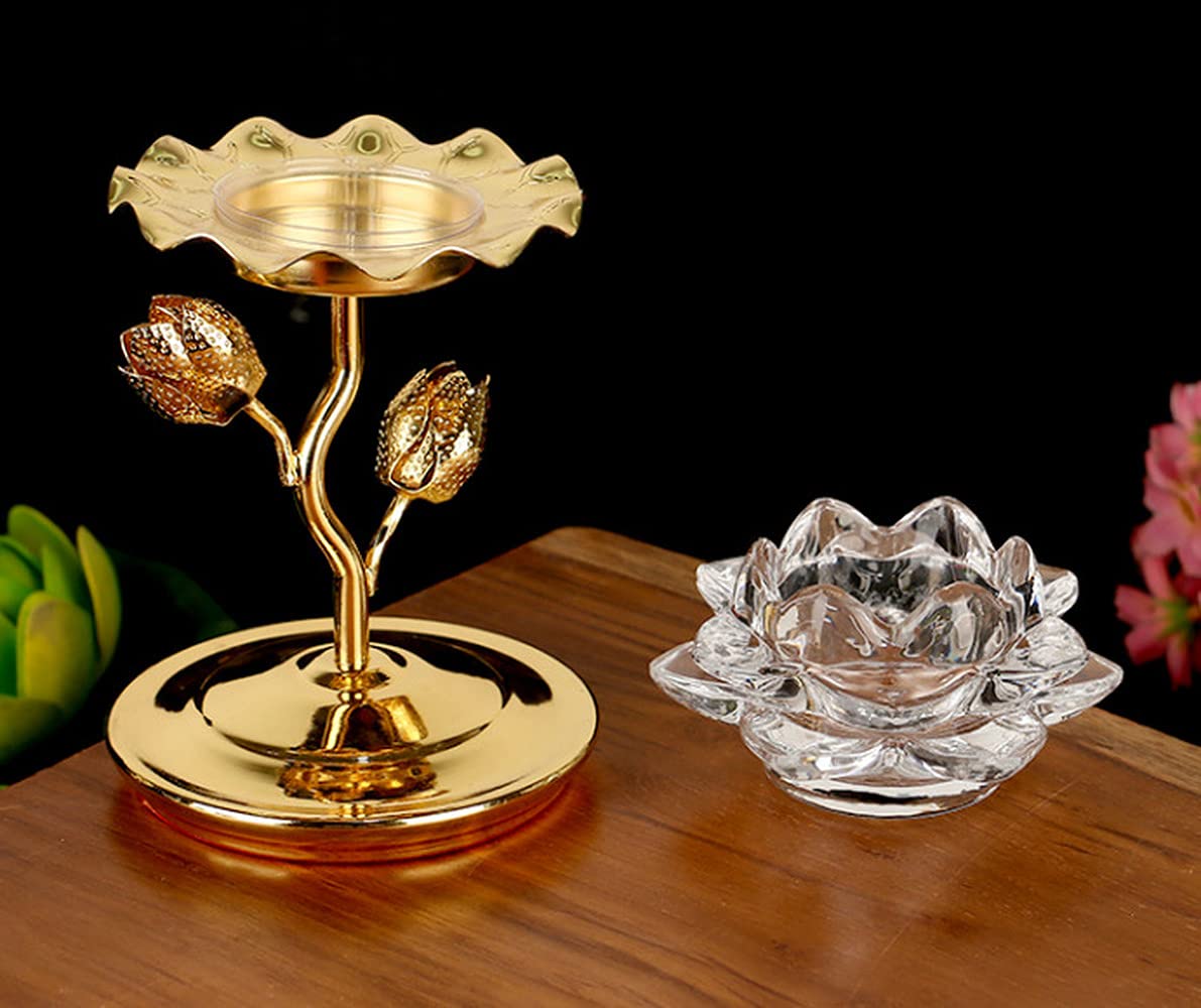 1pc Chinese Lotus Ghee Lamp Holder - Feng Shui Home Decor, Brass Candle Holder for Meditation, Yoga & Spiritual Rituals - Perfect for Living Room, Altar or Bedroom Decor
