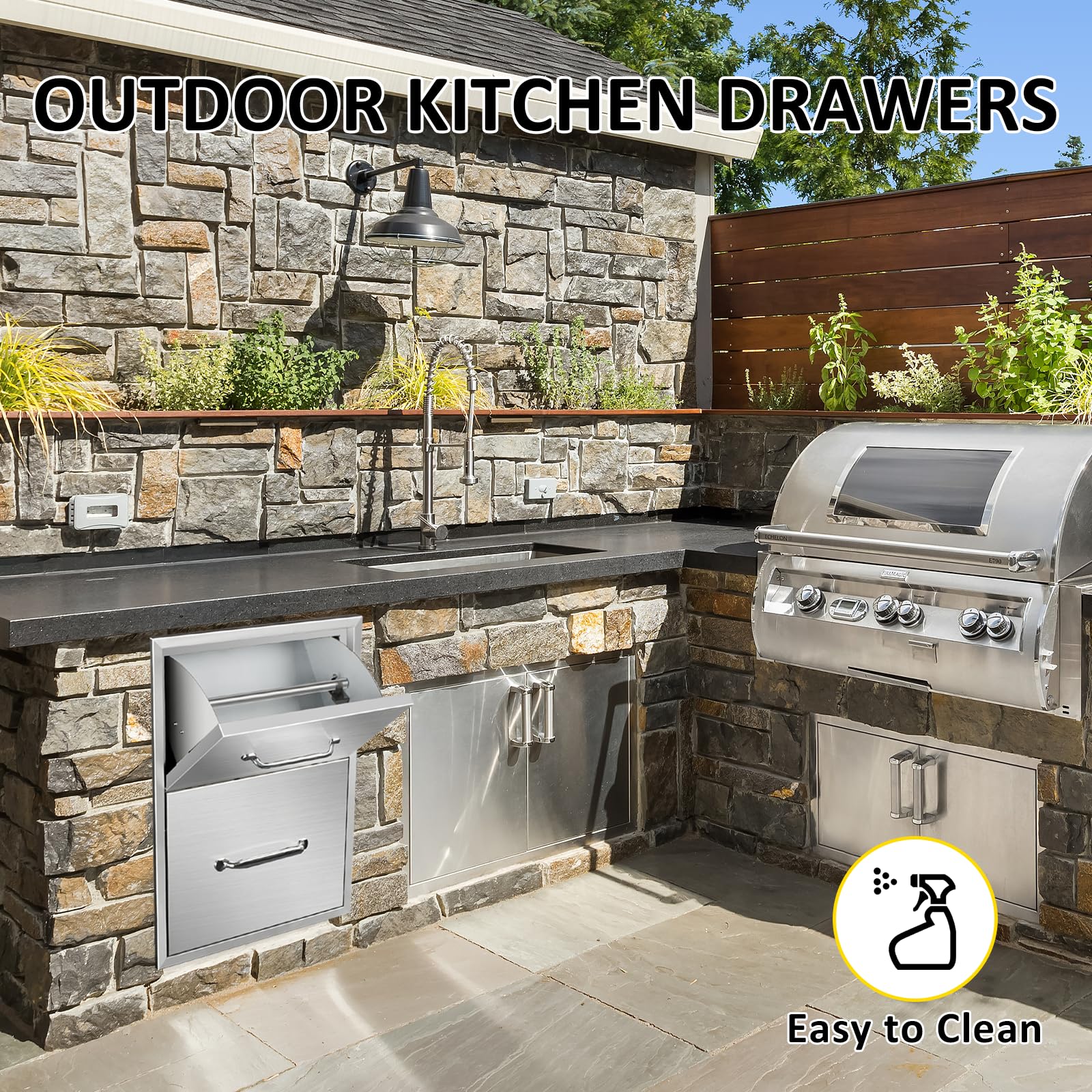 Stainless Steel Outdoor Kitchen Drawers with Paper Towel Holder & Chrome Handle - 16