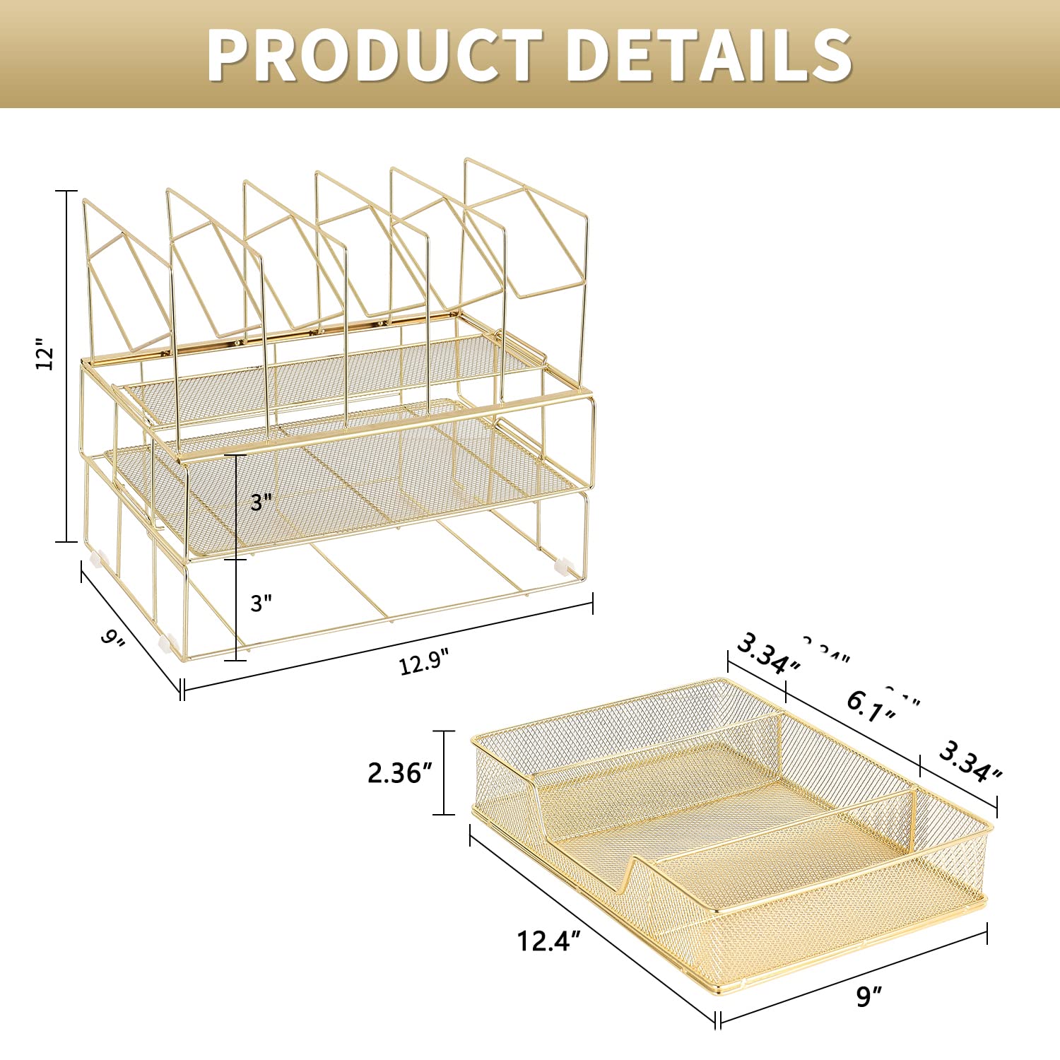 Premium Gianotter Office Catalog Racks - 5-Compartment Gold Desk Organizer for Files, Magazines & Office Supplies - Perfect for Home, Office & Workspace Organization