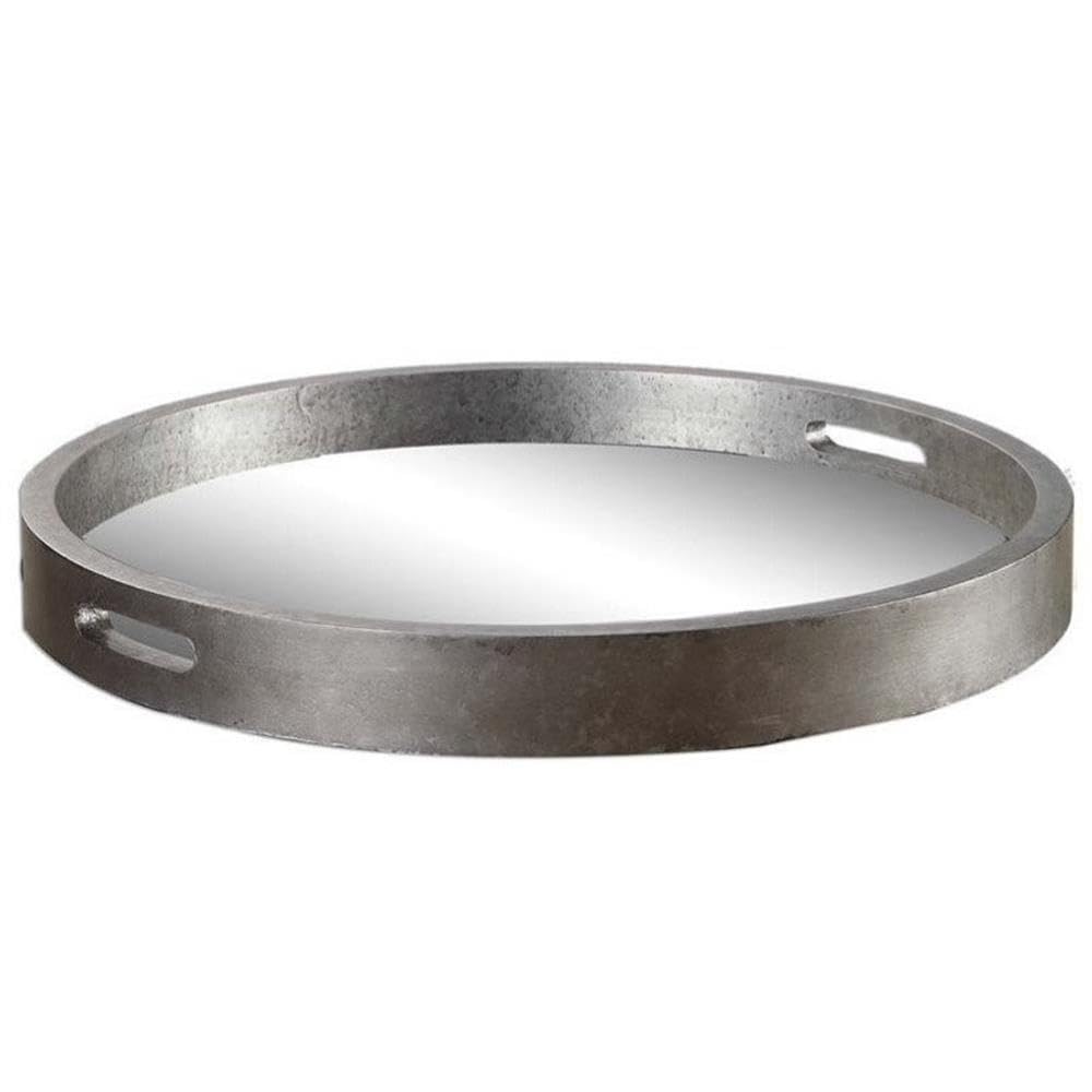 Bowery Hill Contemporary Round Antiqued Silver Tray - Elegant Serving Platter for Dining, Wedding, and Home Decor