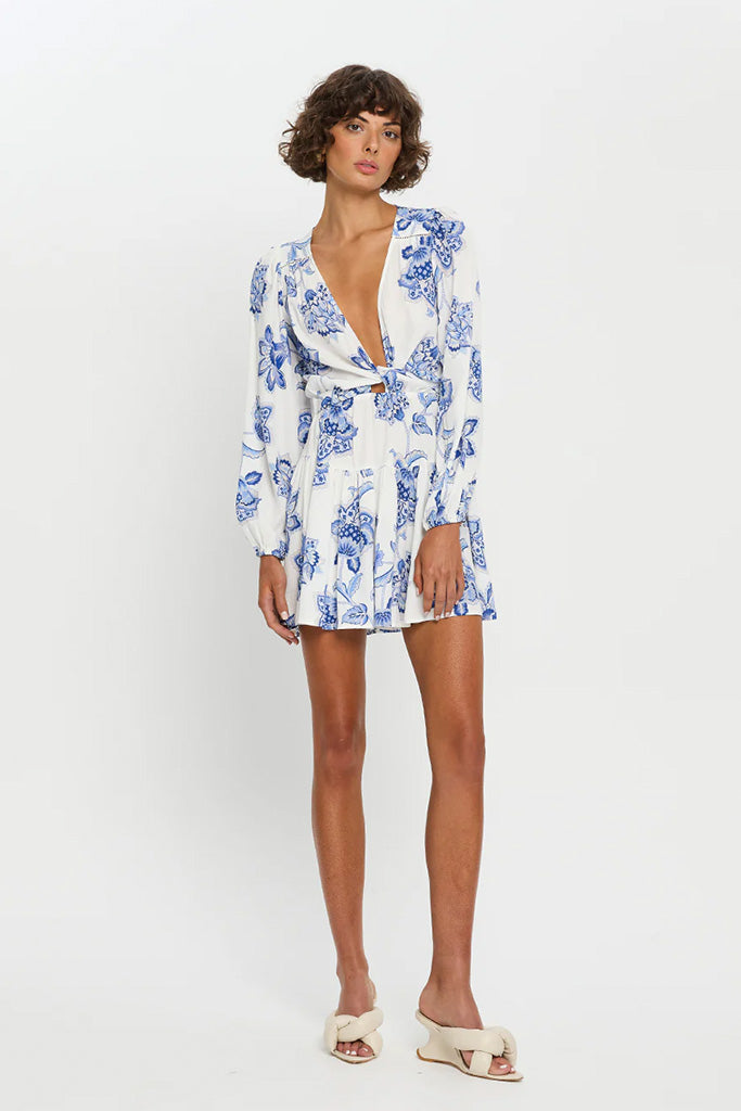 Kivari Chiara Tie Front Mini Dress - Women's Floral Summer Dress for Beach, Party & Date Night | Casual & Elegant Style