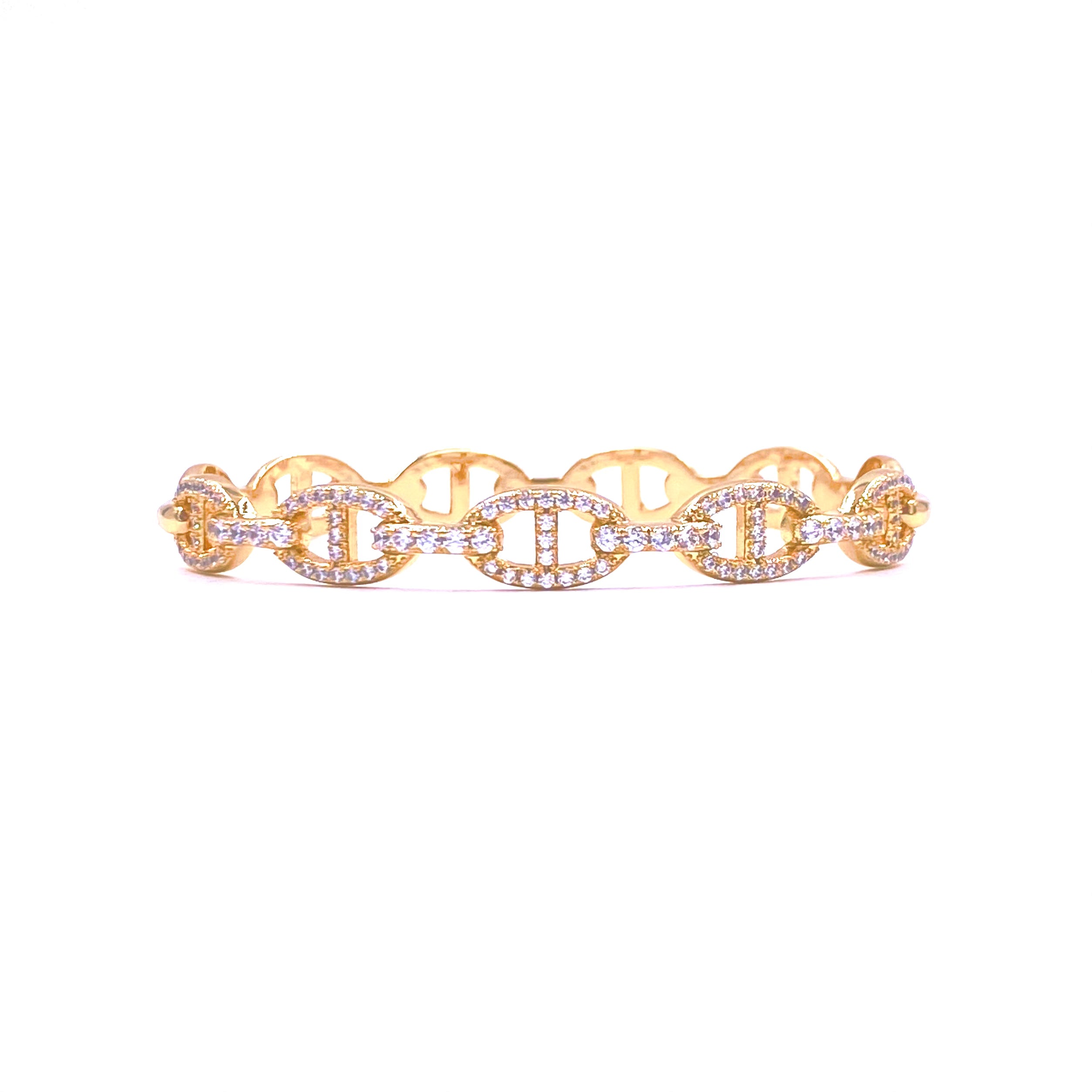 Ashley Gold Stainless Steel Gold Plated CZ Open Cap Bangle Bracelet for Women - Elegant Cubic Zirconia Jewelry for Party, Wedding & Special Occasions